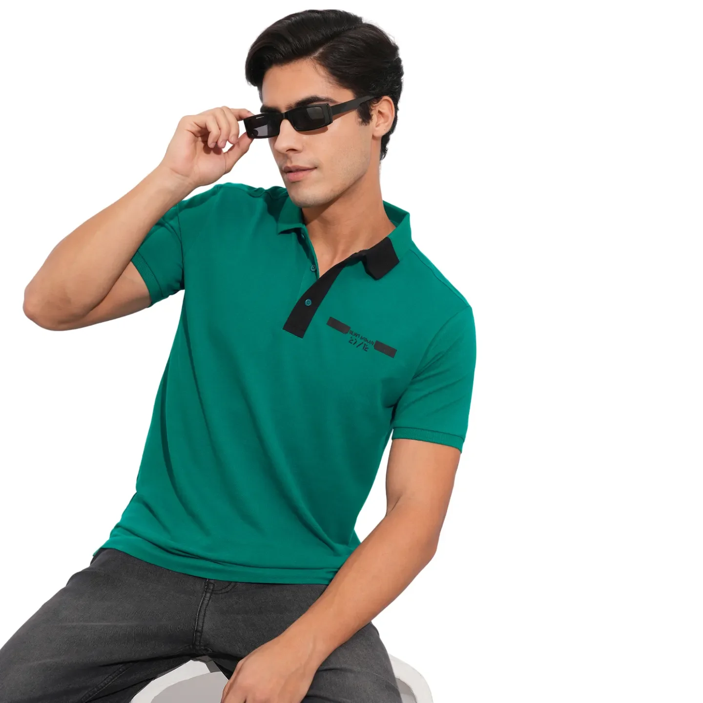 Teal Regular Fit Men's Polo T-Shirt by Being Human Clothing - Image 6