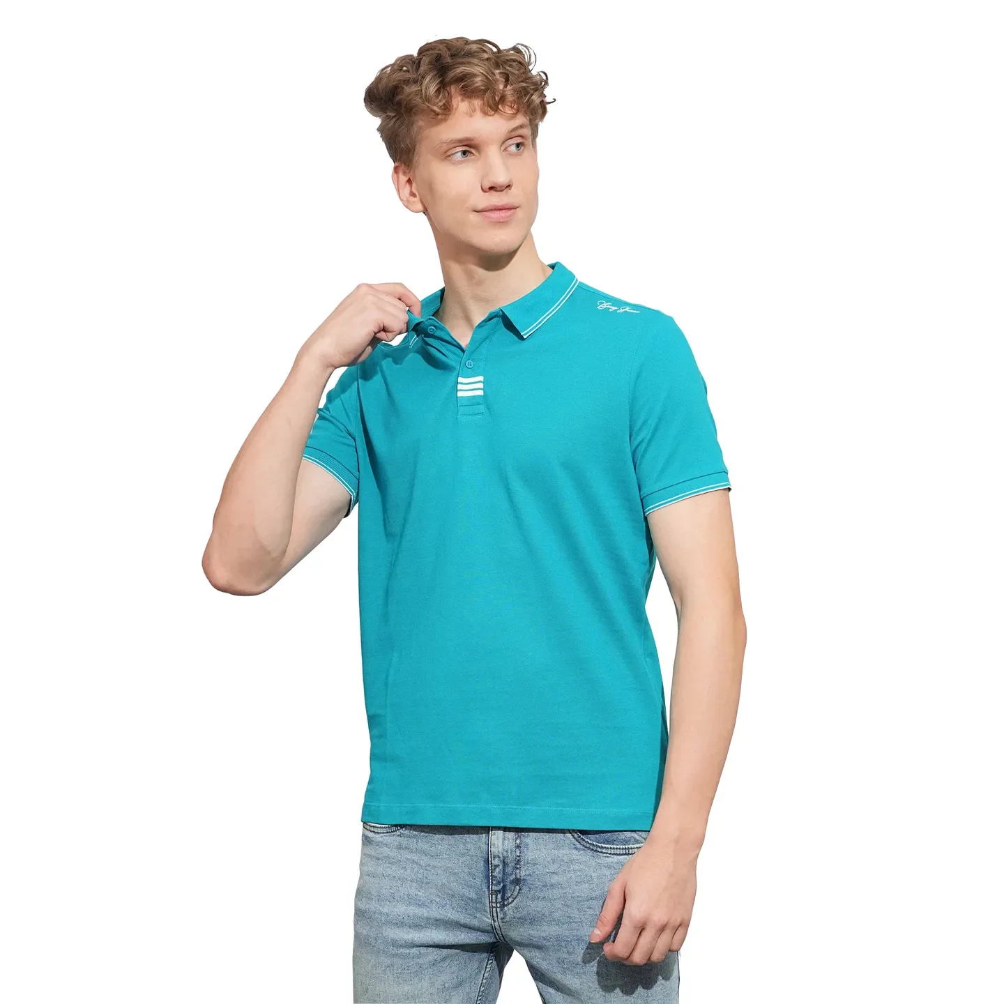 Teal Regular Fit Men's Polo T-Shirt by Being Human Clothing