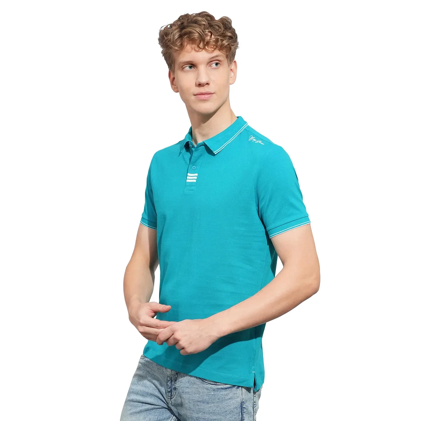 Teal Regular Fit Men's Polo T-Shirt by Being Human Clothing - Image 2