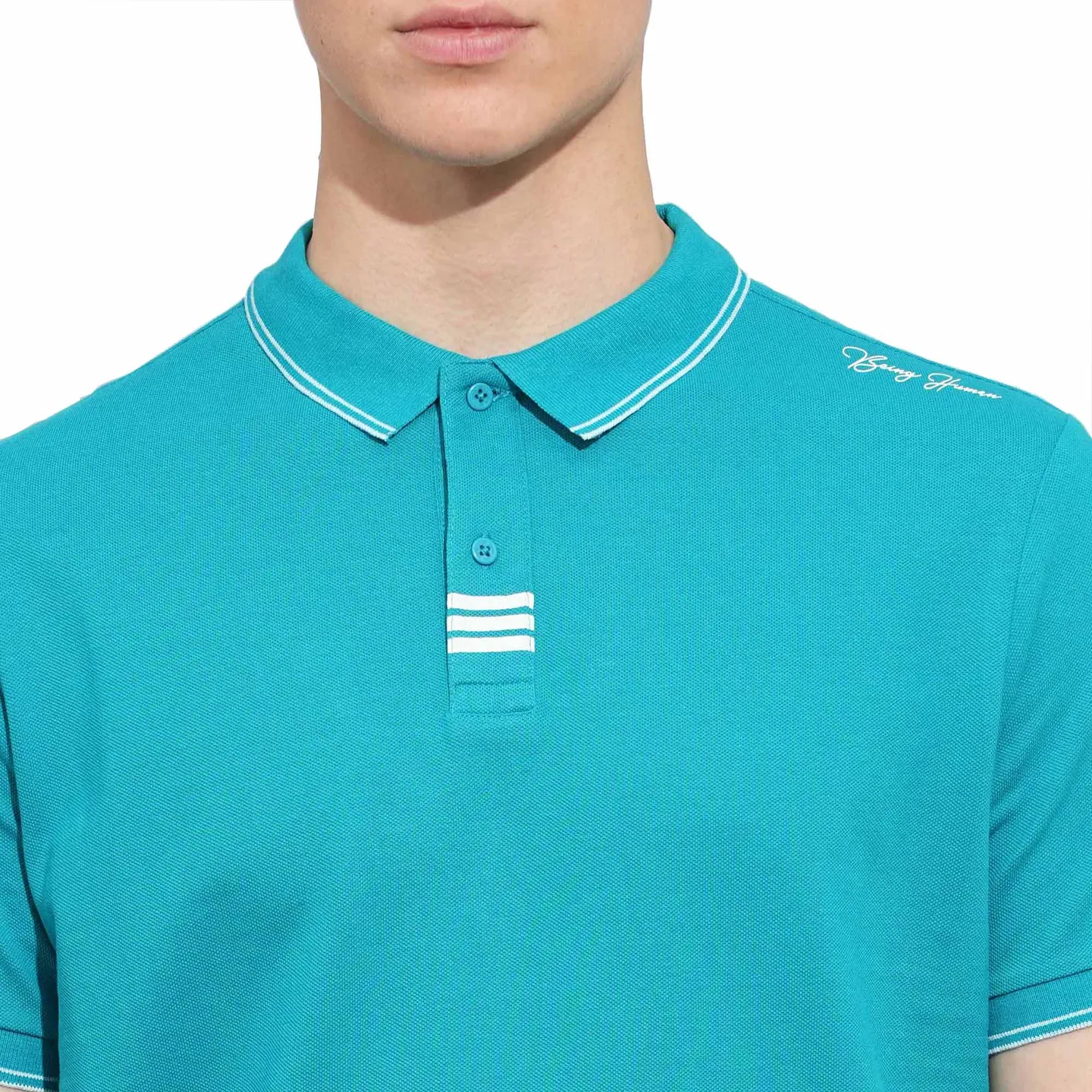 Teal Regular Fit Men's Polo T-Shirt by Being Human Clothing - Image 5