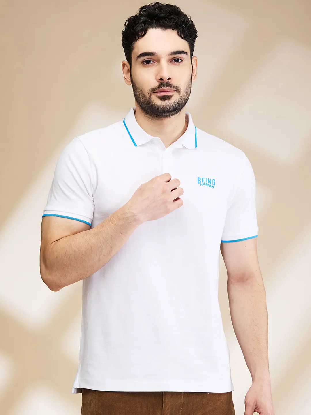 White Regular Fit Men's Polo T-Shirt by Being Human Clothing