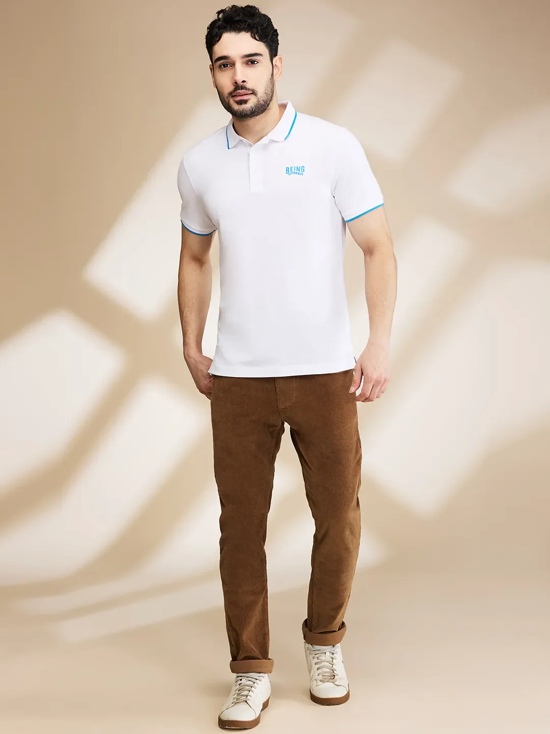 White Regular Fit Men's Polo T-Shirt by Being Human Clothing - Image 2