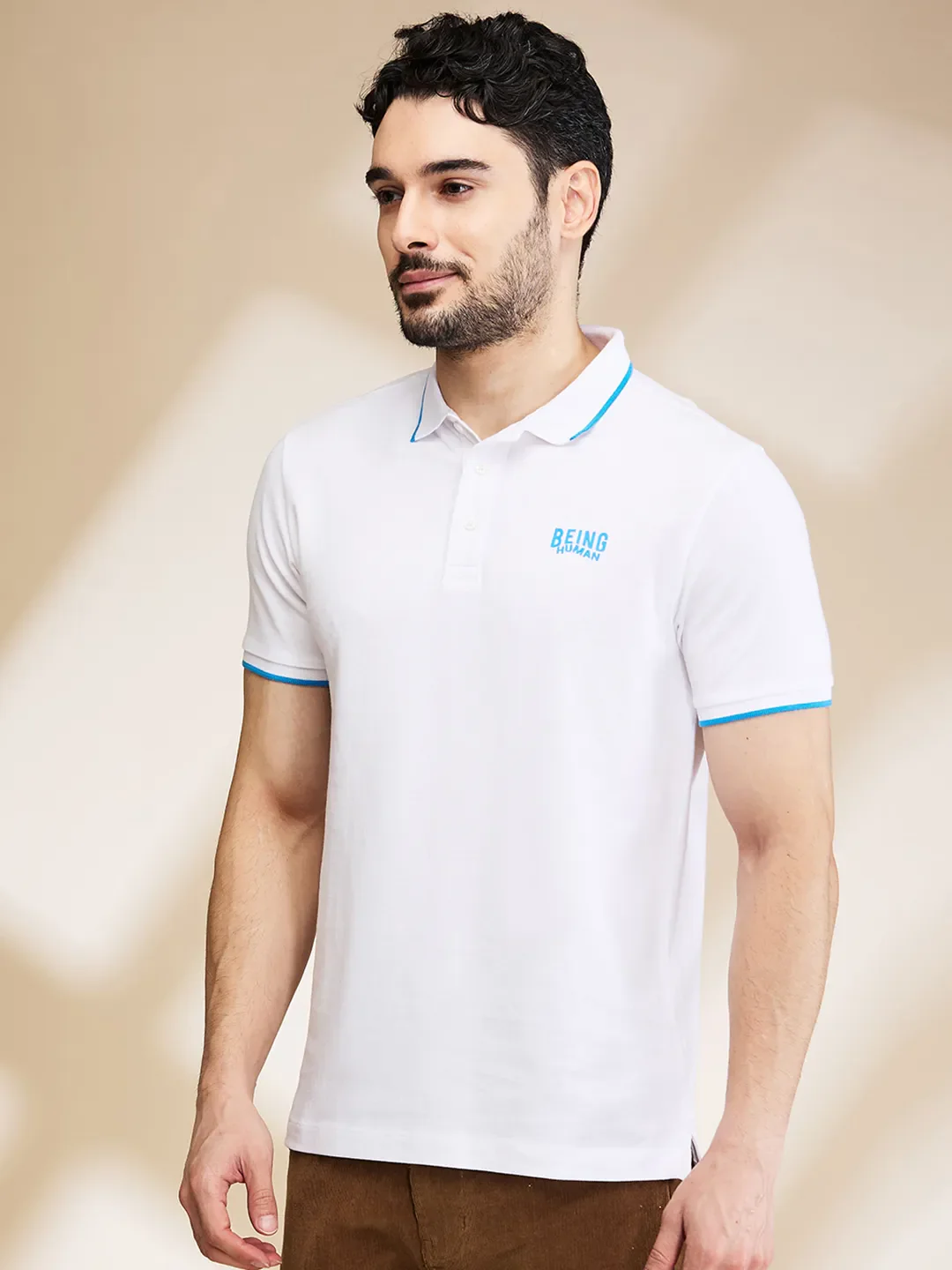 White Regular Fit Men's Polo T-Shirt by Being Human Clothing - Image 4