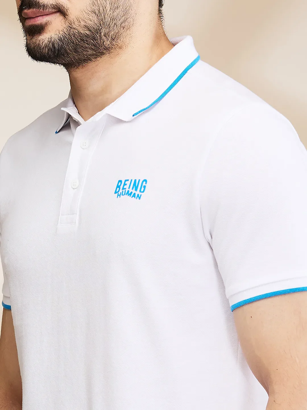White Regular Fit Men's Polo T-Shirt by Being Human Clothing - Image 5