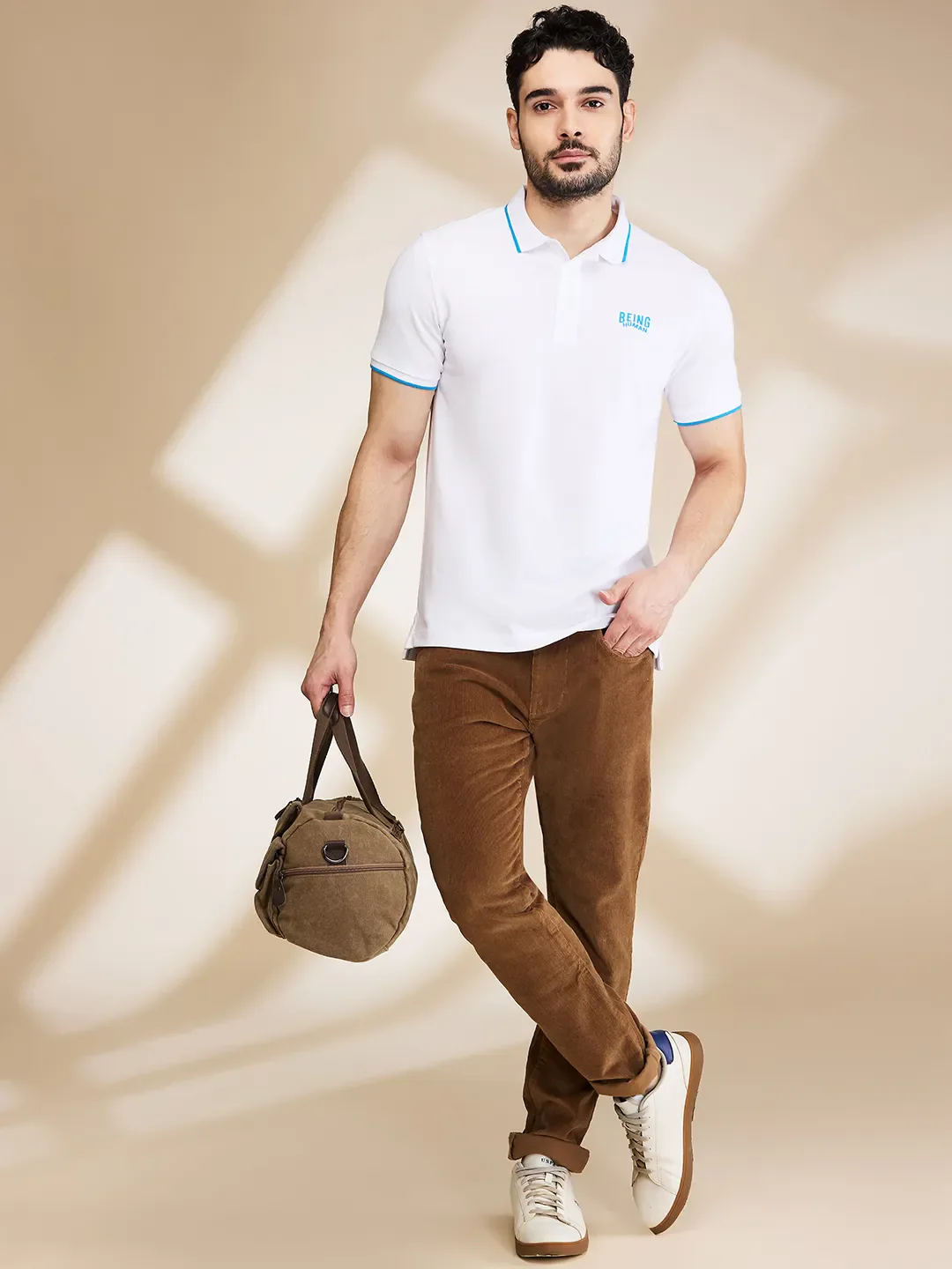 White Regular Fit Men's Polo T-Shirt by Being Human Clothing - Image 6
