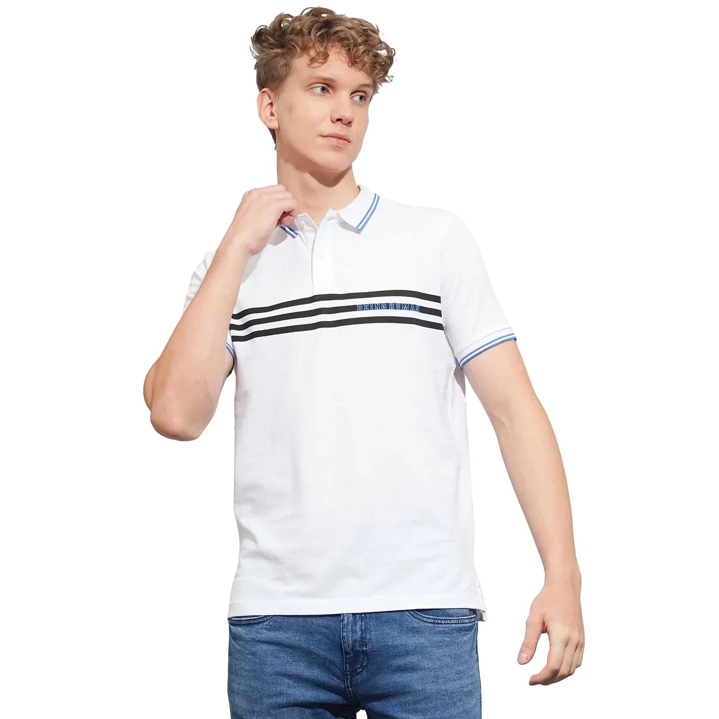 White Regular Fit Men's Polo T-Shirt by Being Human Clothing