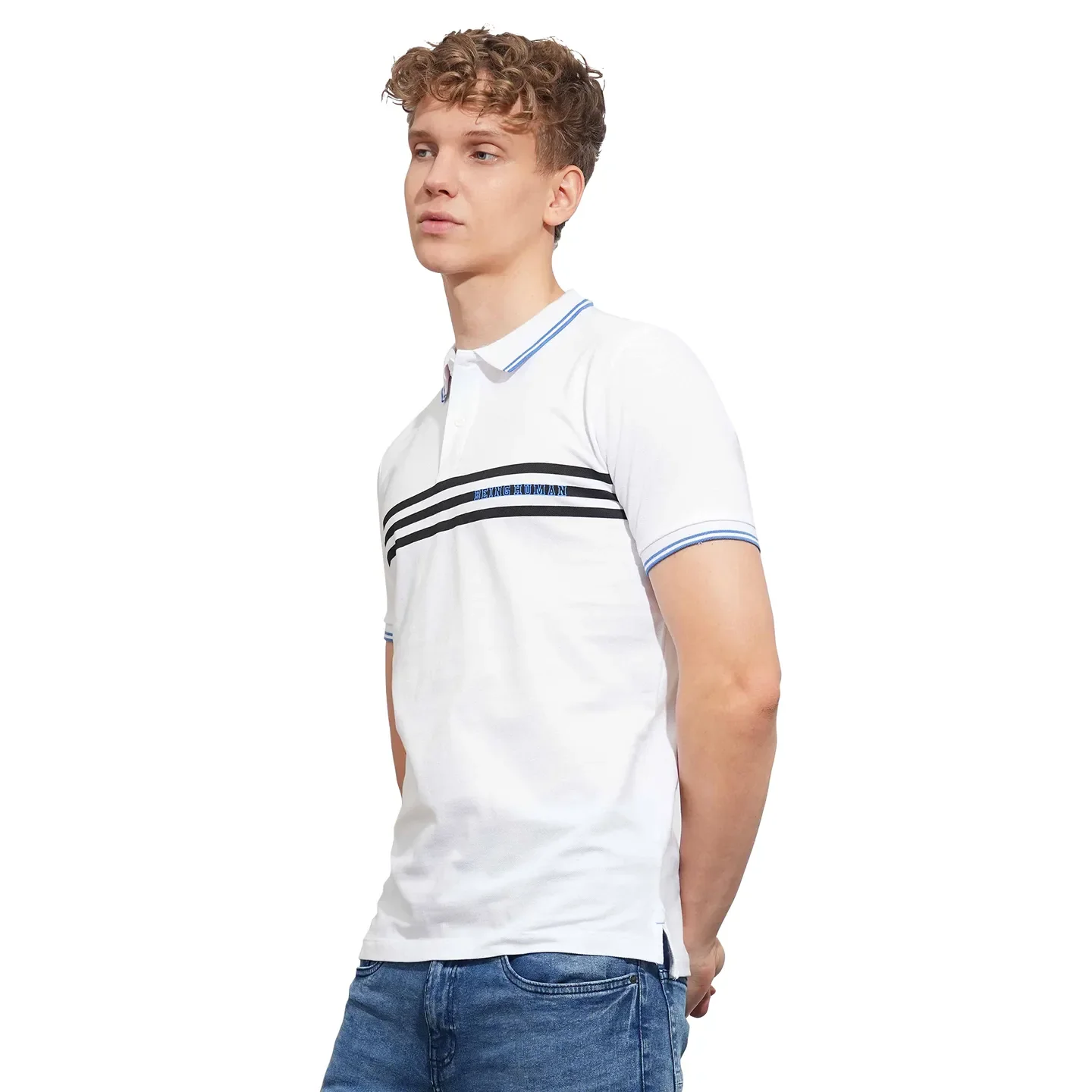White Regular Fit Men's Polo T-Shirt by Being Human Clothing - Image 2