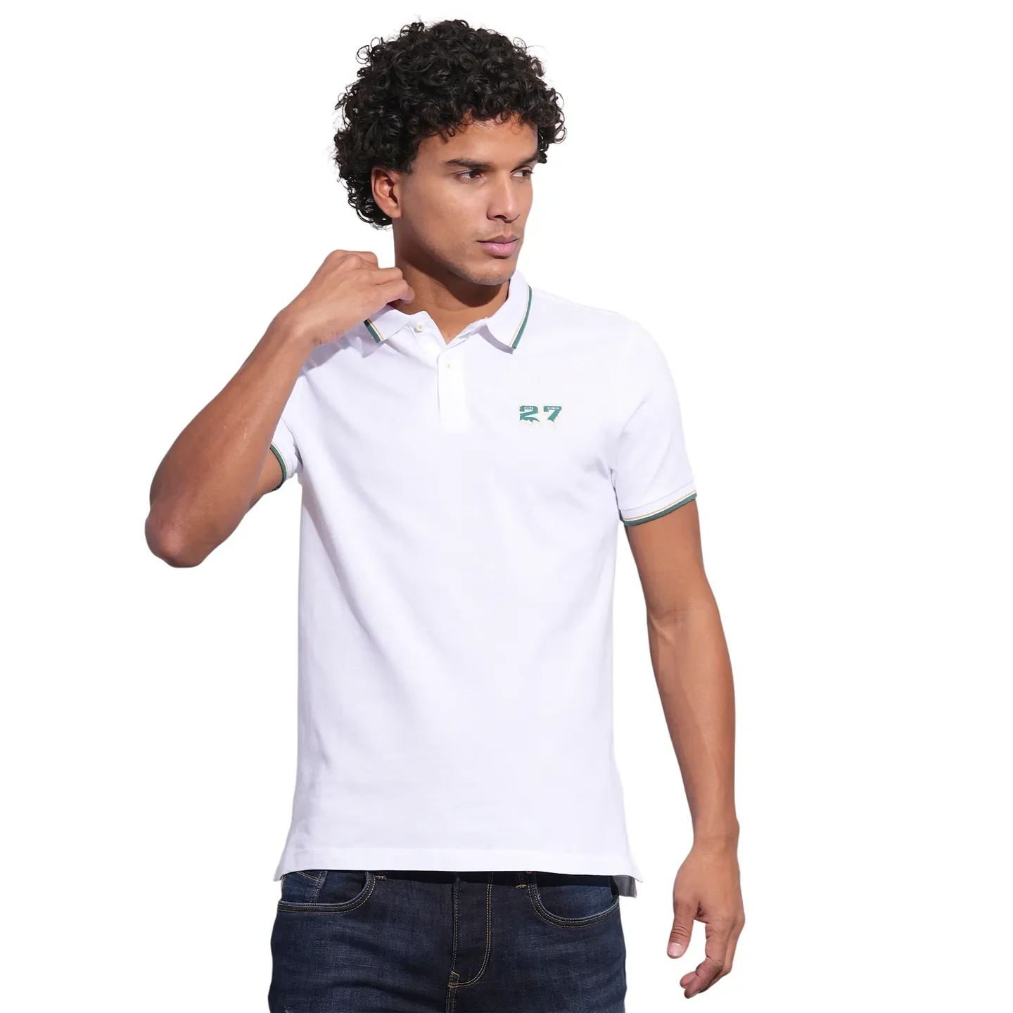 White Regular Fit Men's Polo T-Shirt by Being Human Clothing