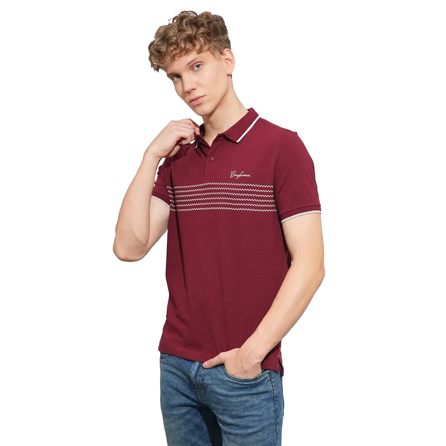 Wine Regular Fit Men's Polo T-Shirt by Being Human Clothing - Image 2