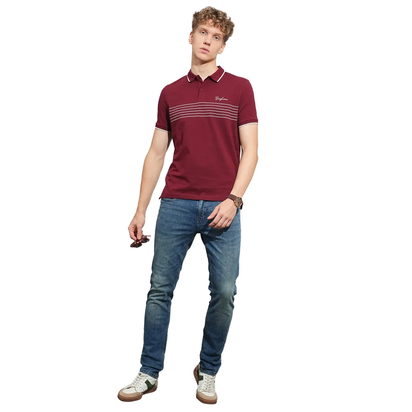 Wine Regular Fit Men's Polo T-Shirt by Being Human Clothing - Image 4