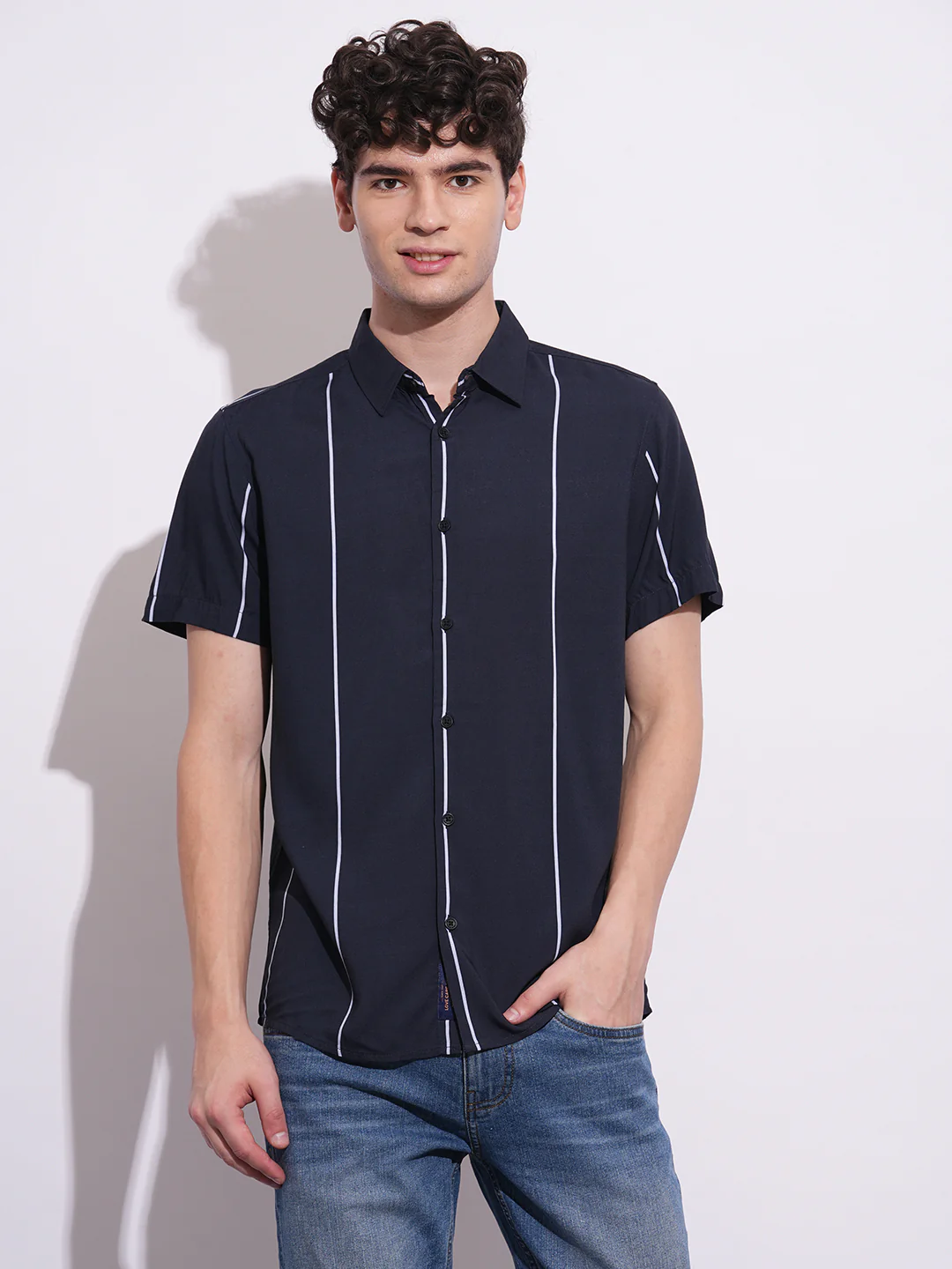 Black Regular Fit Regular Collar Men's Shirt by Being Human Clothing