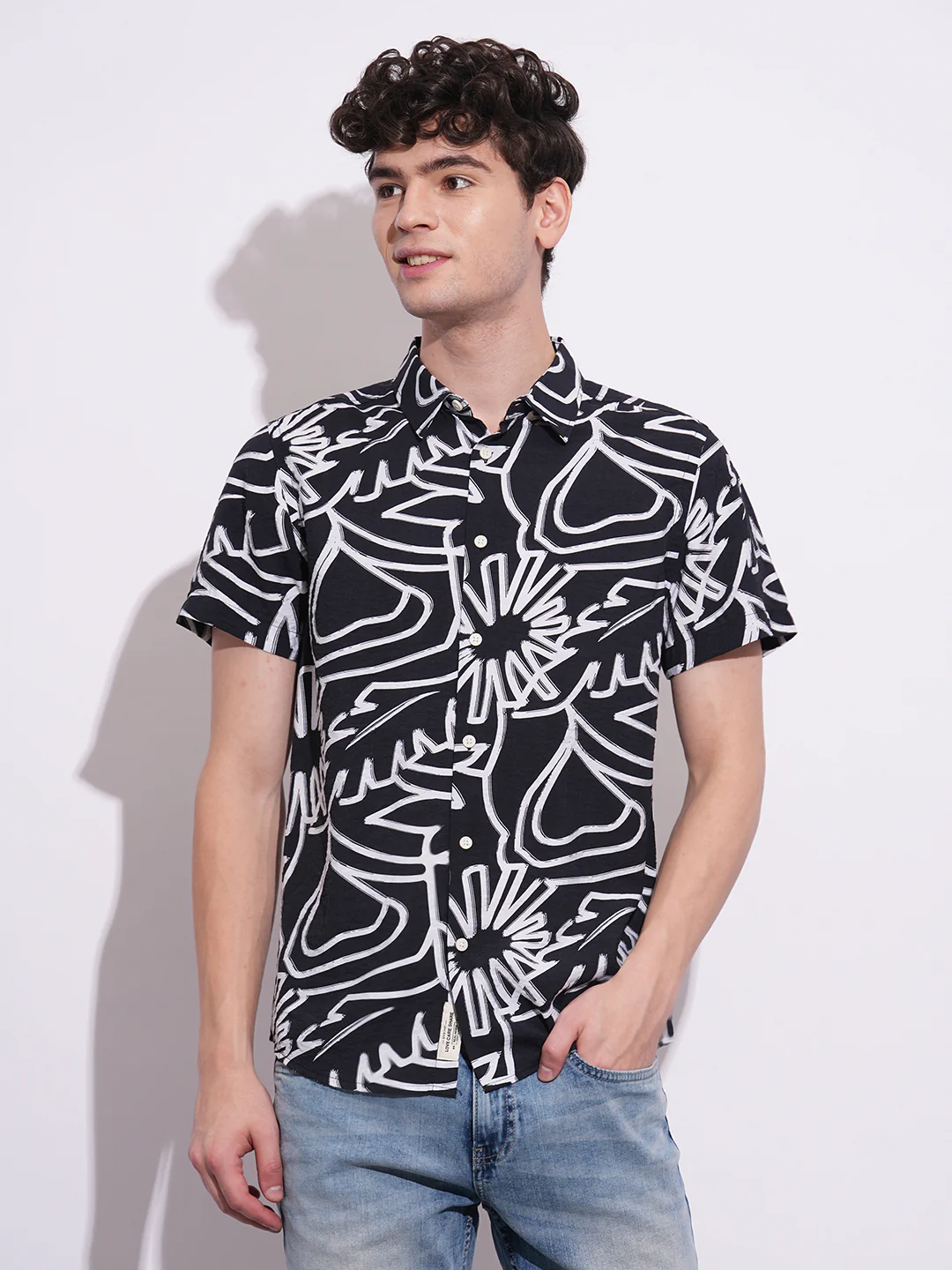 Black Regular Fit Regular Collar Men's Shirt by Being Human Clothing