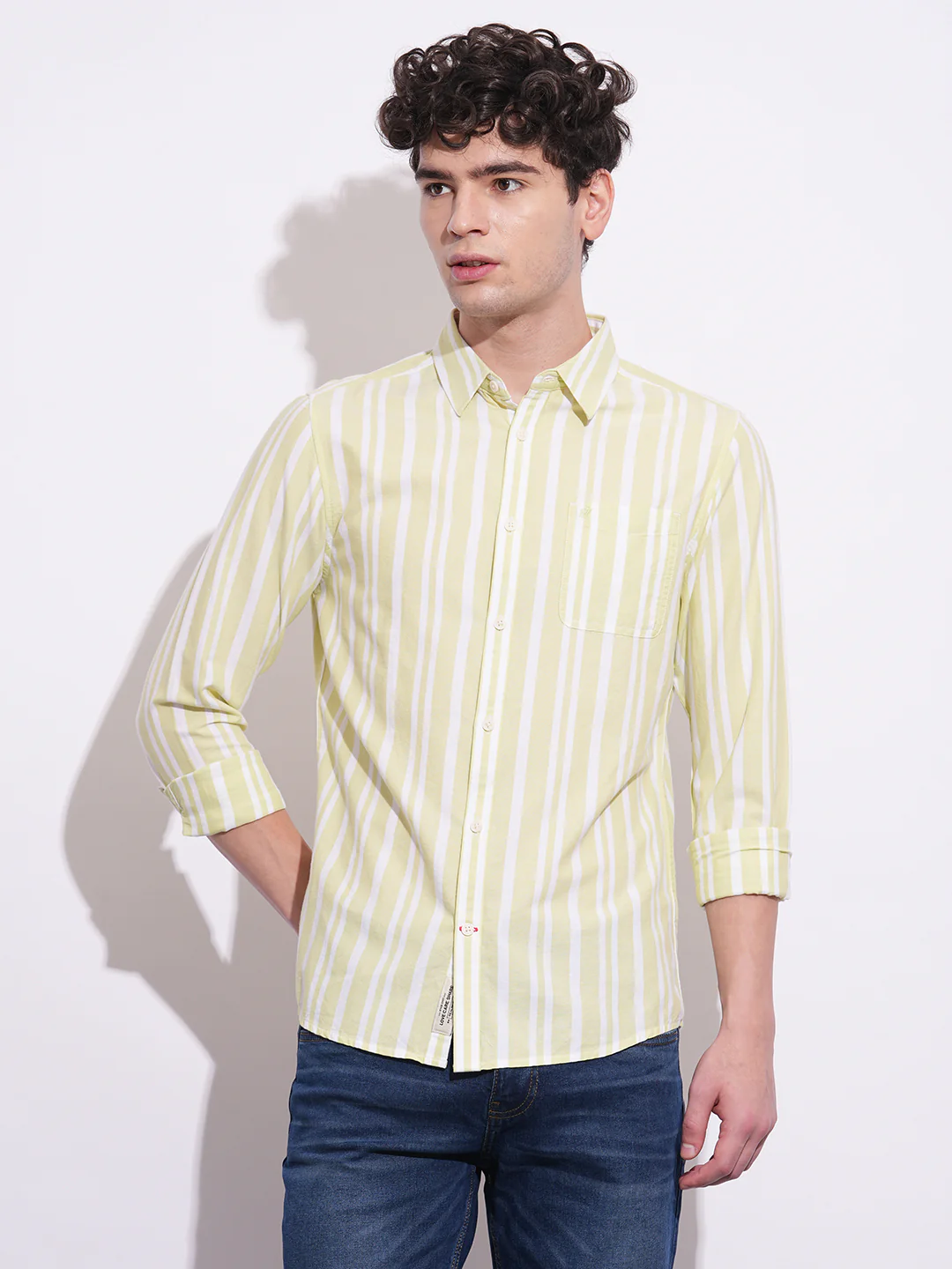 Green Regular Fit Regular Collar Men's Shirt by Being Human Clothing