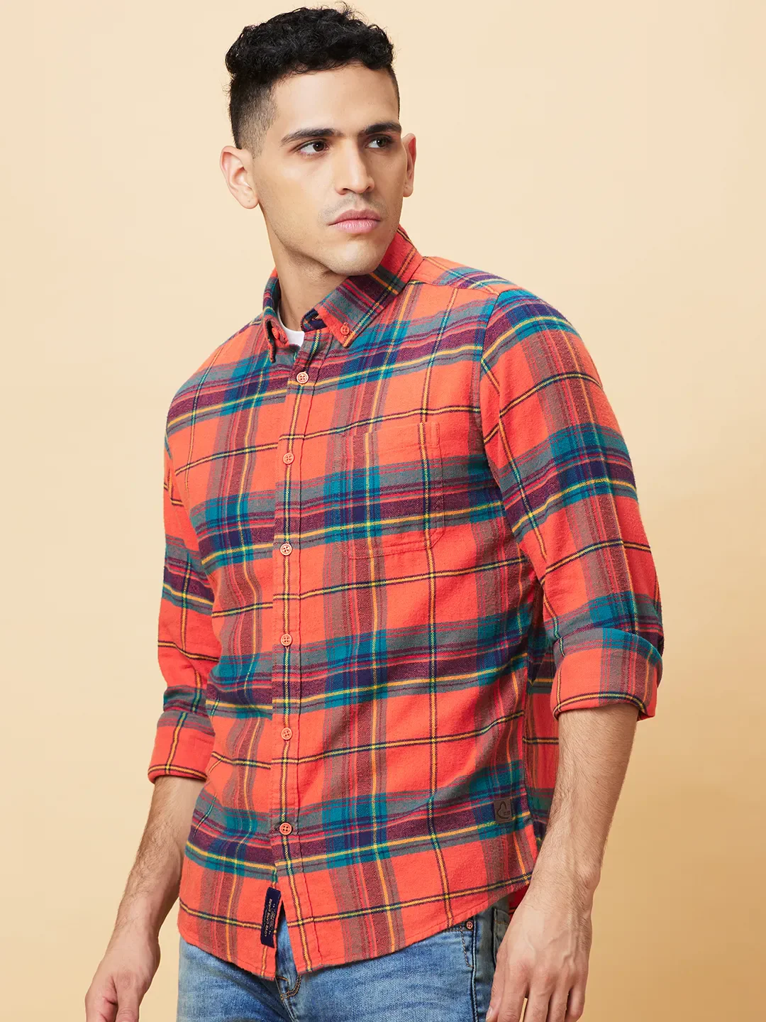 Yellow Slim Straight Fit Regular Collar Long Sleeves Men's Shirt by Being Human Clothing - Image 4