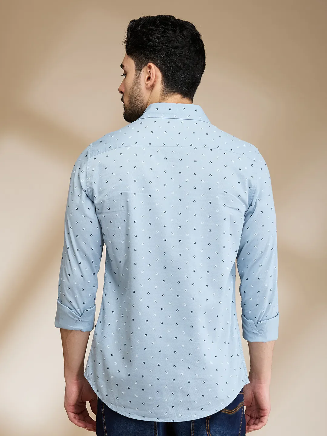 Blue Slim Straight Fit Regular Collar Long Sleeves Men's Shirt by Being Human Clothing - Image 3