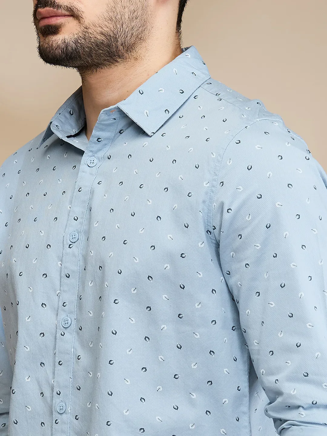 Blue Slim Straight Fit Regular Collar Long Sleeves Men's Shirt by Being Human Clothing - Image 5