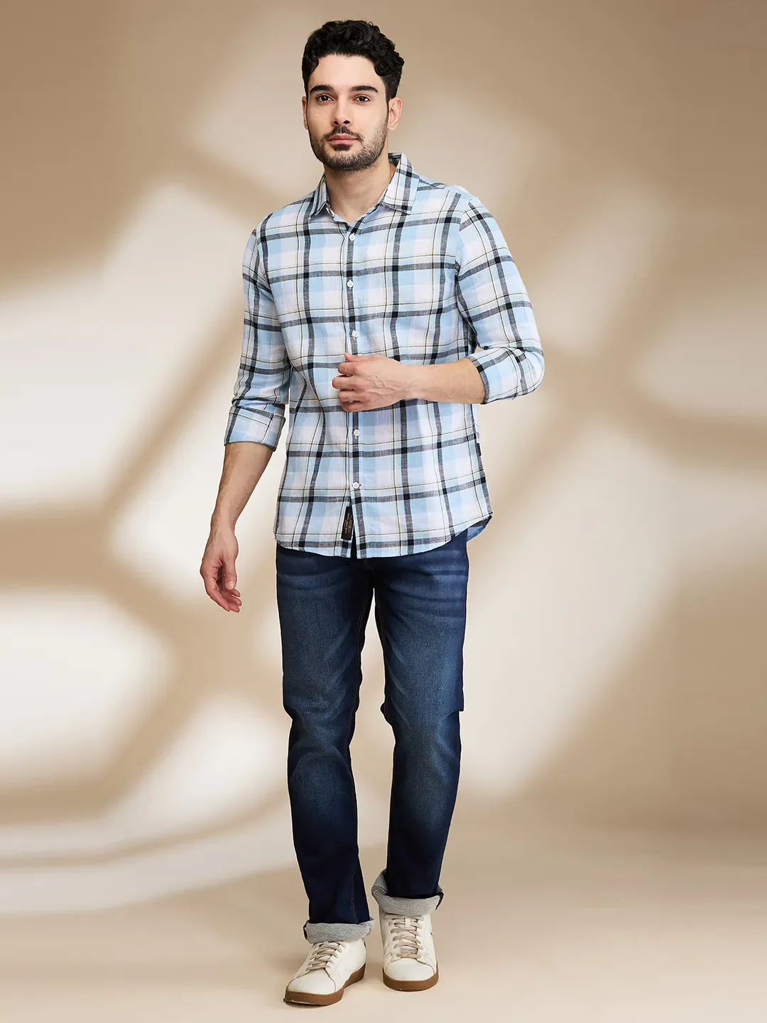 Blue Slim Straight Fit Regular Collar Long Sleeves Men's Shirt by Being Human Clothing - Image 2