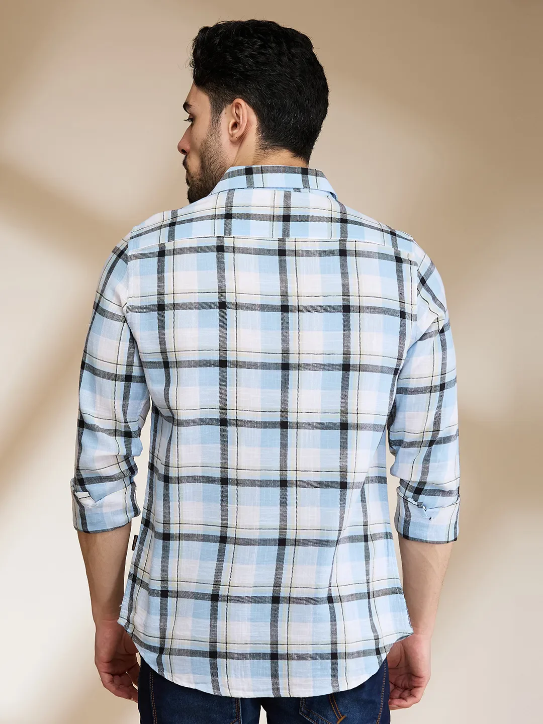 Blue Slim Straight Fit Regular Collar Long Sleeves Men's Shirt by Being Human Clothing - Image 3