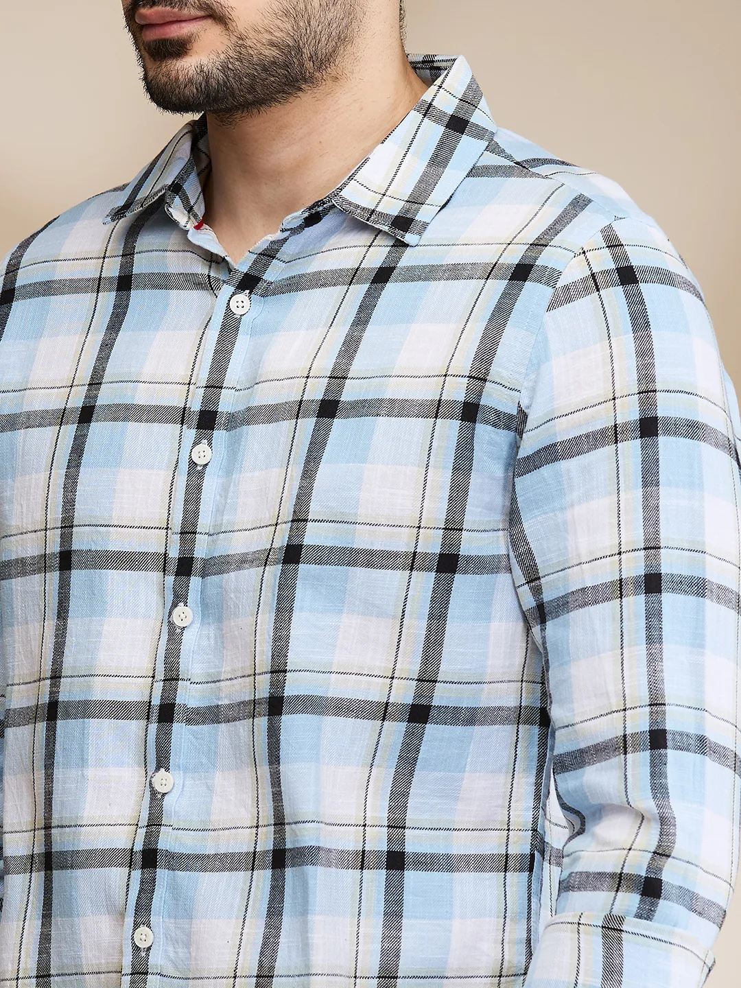 Blue Slim Straight Fit Regular Collar Long Sleeves Men's Shirt by Being Human Clothing - Image 5