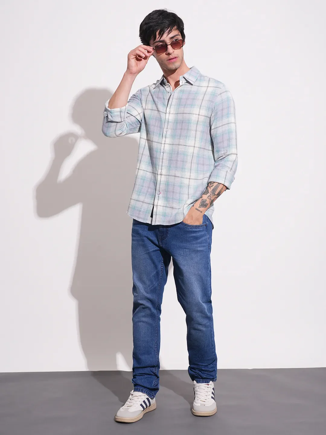 Blue Slim Straight Fit Regular Collar Long Sleeves Men's Shirt by Being Human Clothing - Image 4