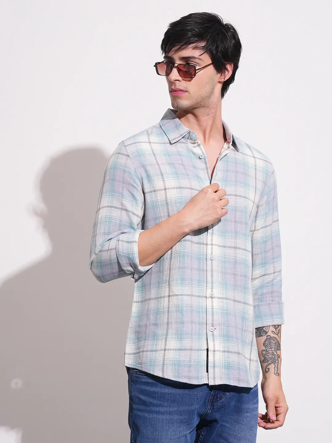 Blue Slim Straight Fit Regular Collar Long Sleeves Men's Shirt by Being Human Clothing - Image 6