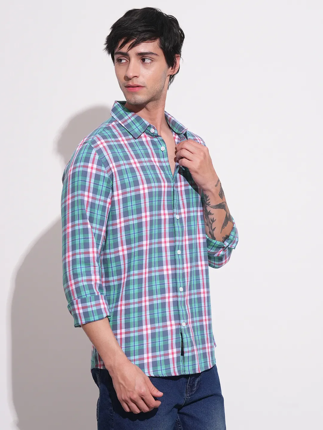 Blue Slim Straight Fit Regular Collar Long Sleeves Men's Shirt by Being Human Clothing - Image 2