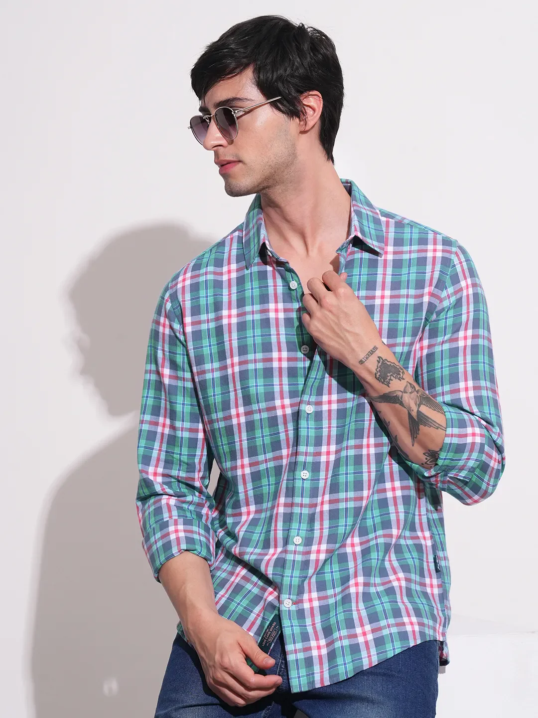 Blue Slim Straight Fit Regular Collar Long Sleeves Men's Shirt by Being Human Clothing - Image 6