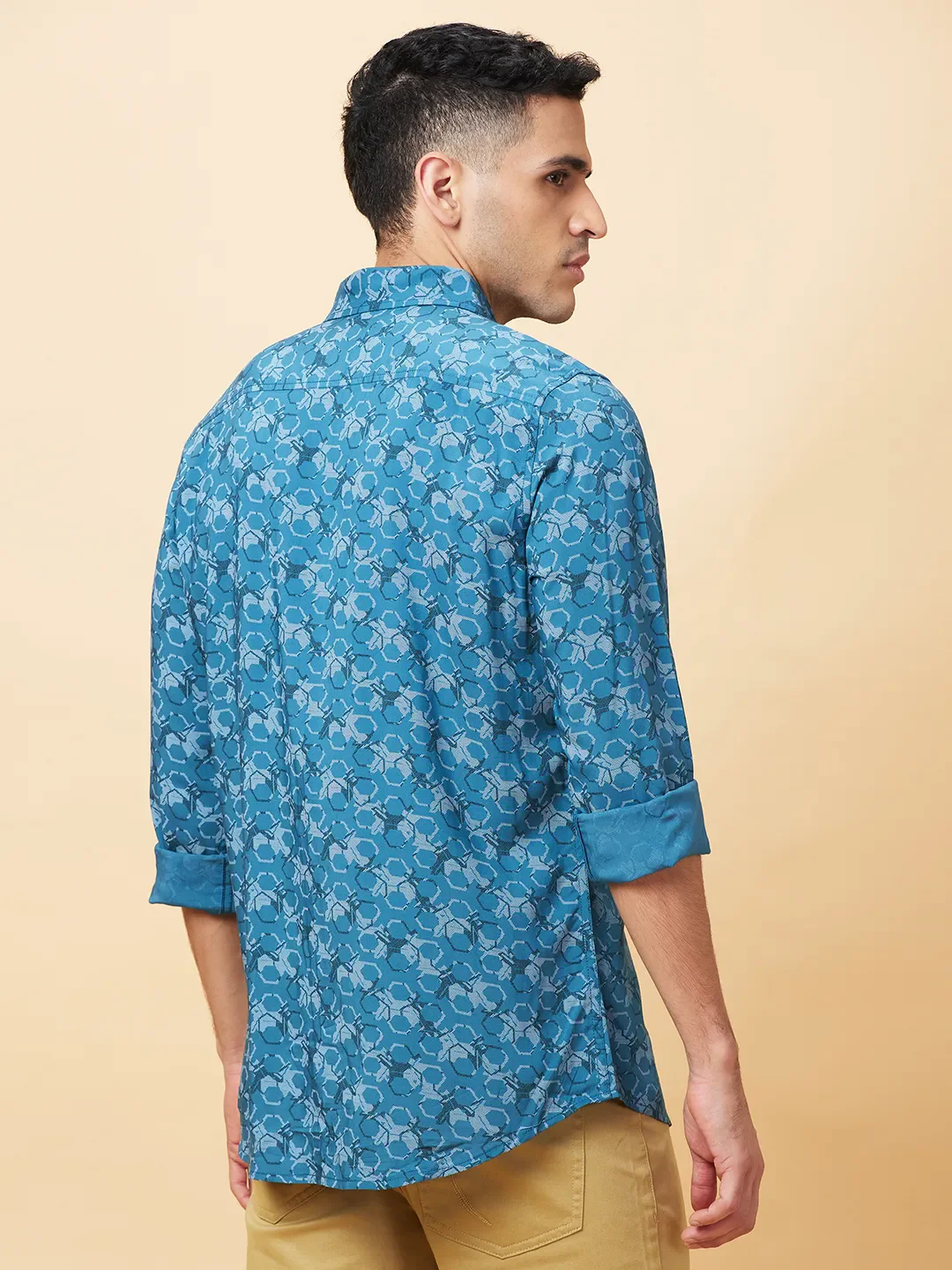Blue Slim Fit Regular Collar Men's Shirt by Being Human Clothing - Image 3
