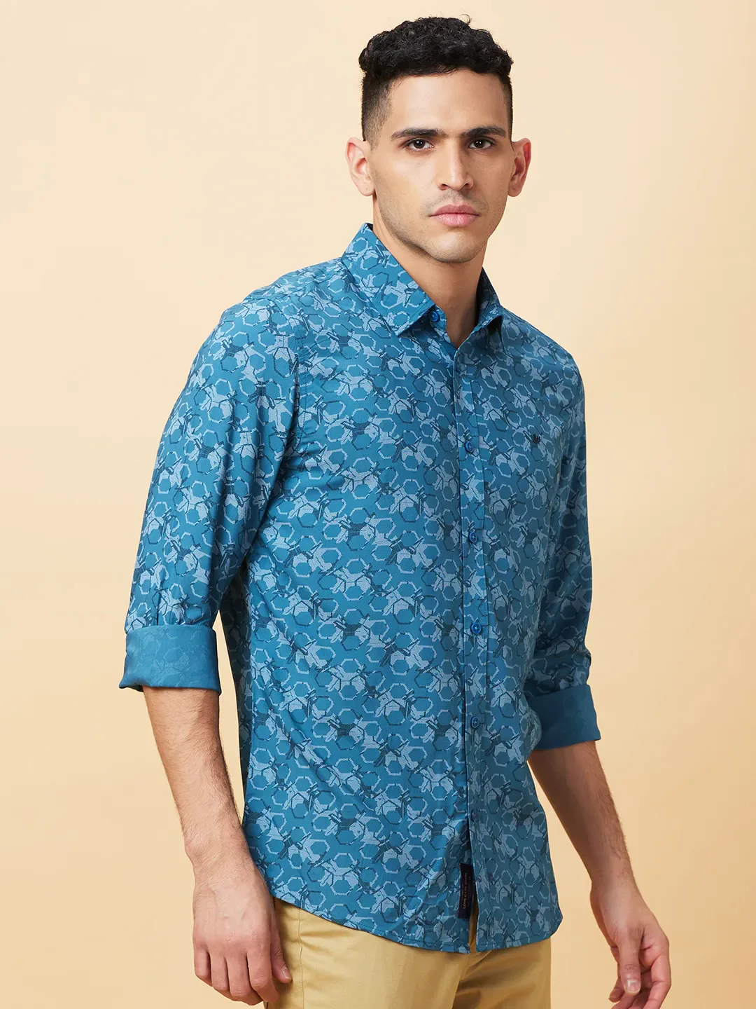 Blue Slim Fit Regular Collar Men's Shirt by Being Human Clothing - Image 4