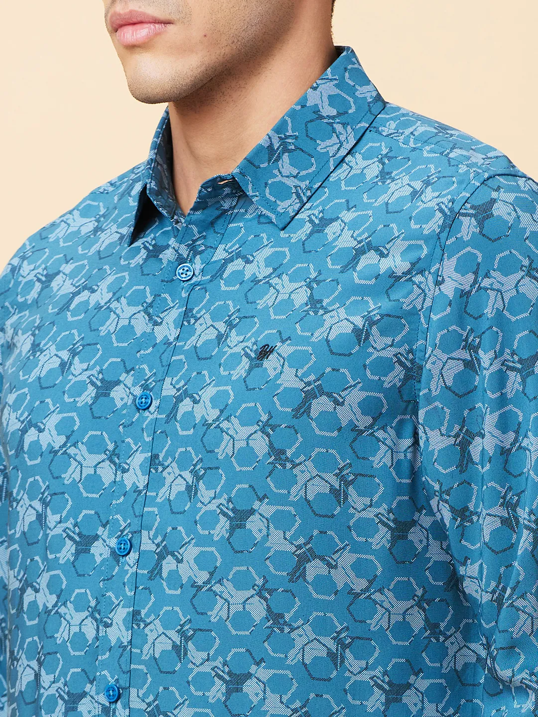 Blue Slim Fit Regular Collar Men's Shirt by Being Human Clothing - Image 5