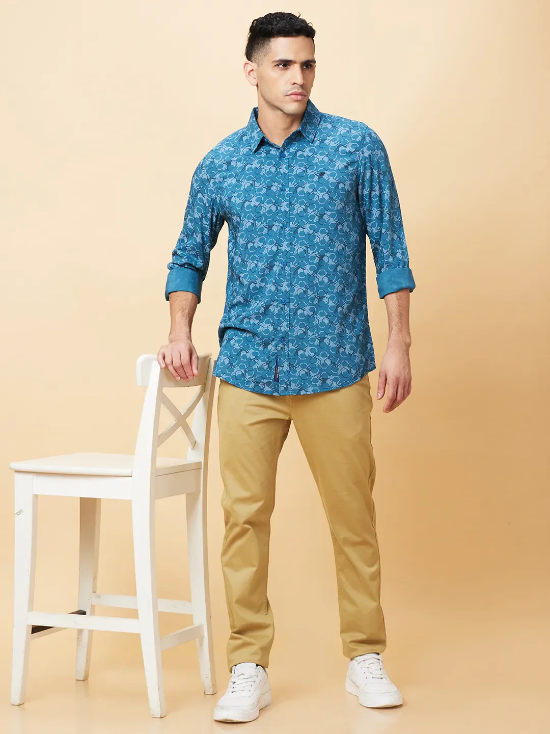Blue Slim Fit Regular Collar Men's Shirt by Being Human Clothing - Image 6