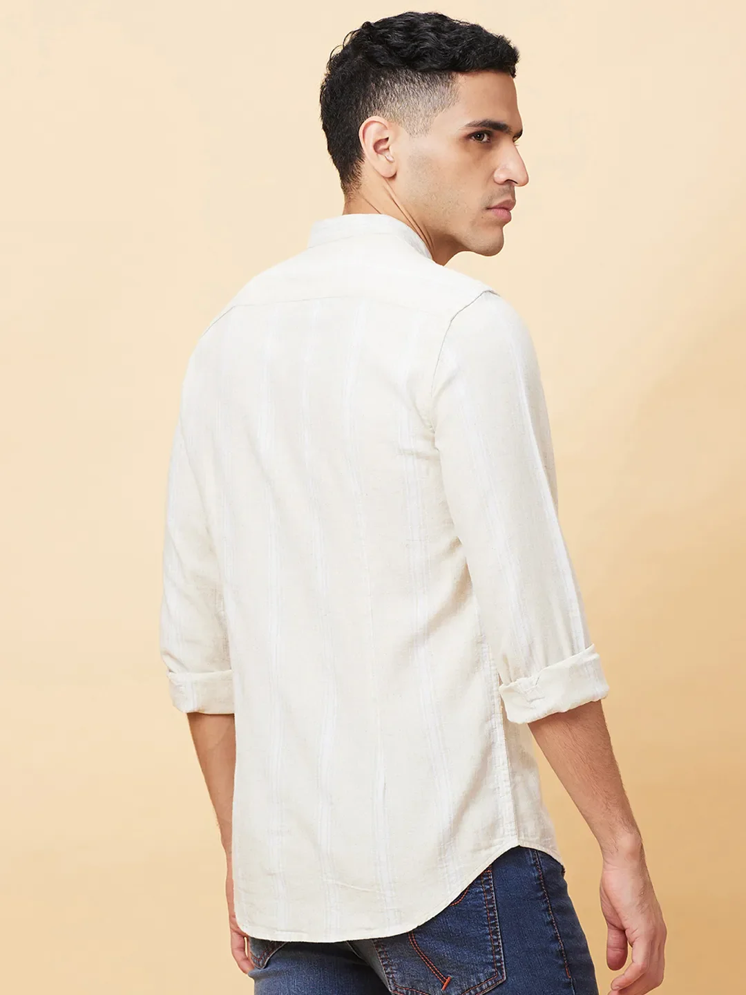 Beige Slim Fit Regular Collar Men's Shirt by Being Human Clothing - Image 3