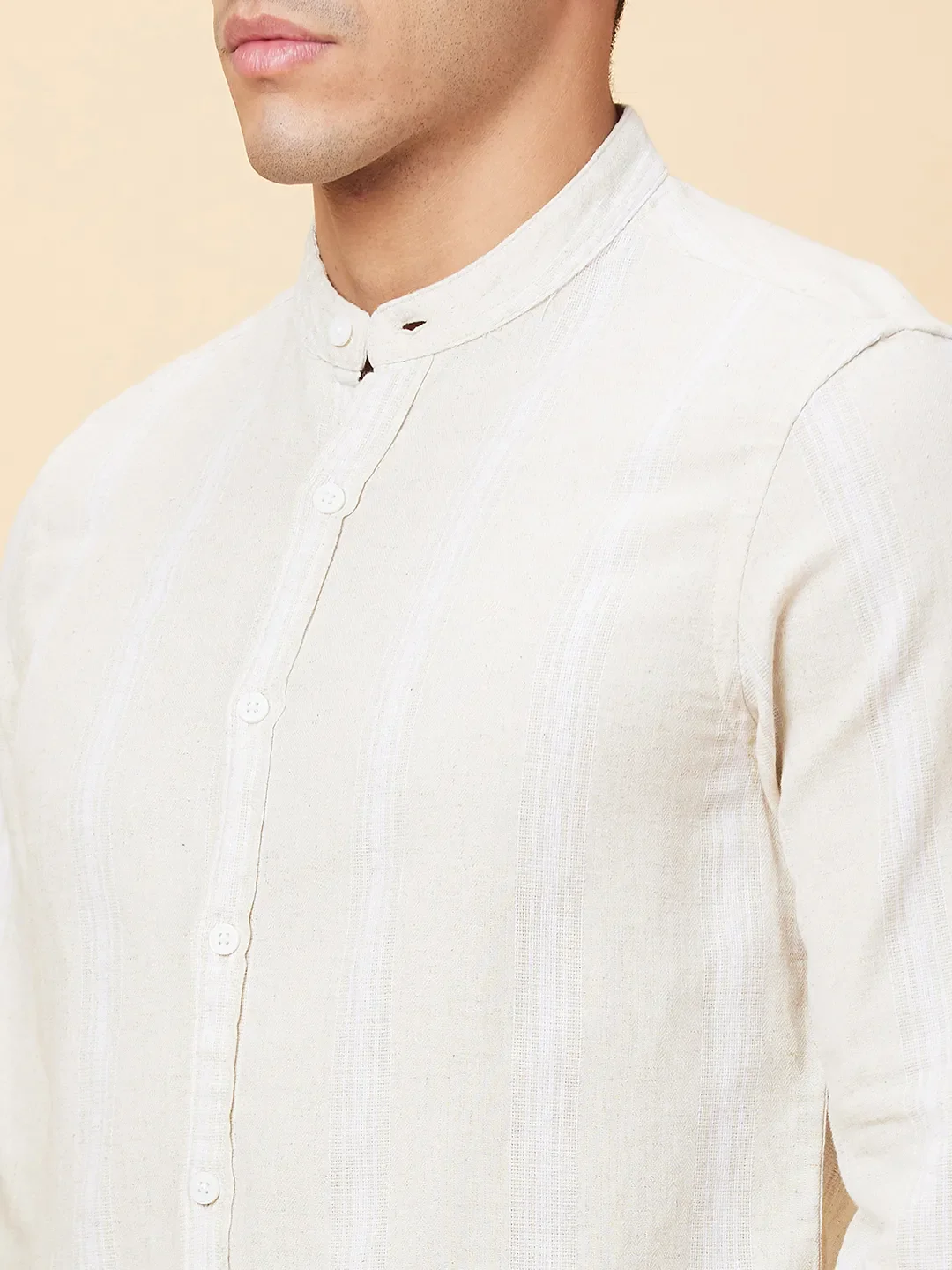 Beige Slim Fit Regular Collar Men's Shirt by Being Human Clothing - Image 5