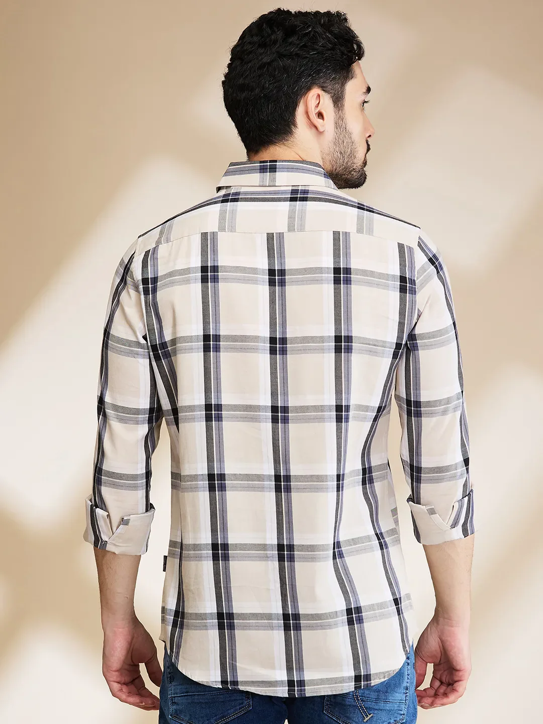 Beige Slim Fit Regular Collar Men's Shirt by Being Human Clothing - Image 3