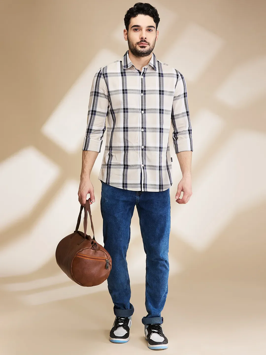 Beige Slim Fit Regular Collar Men's Shirt by Being Human Clothing - Image 6