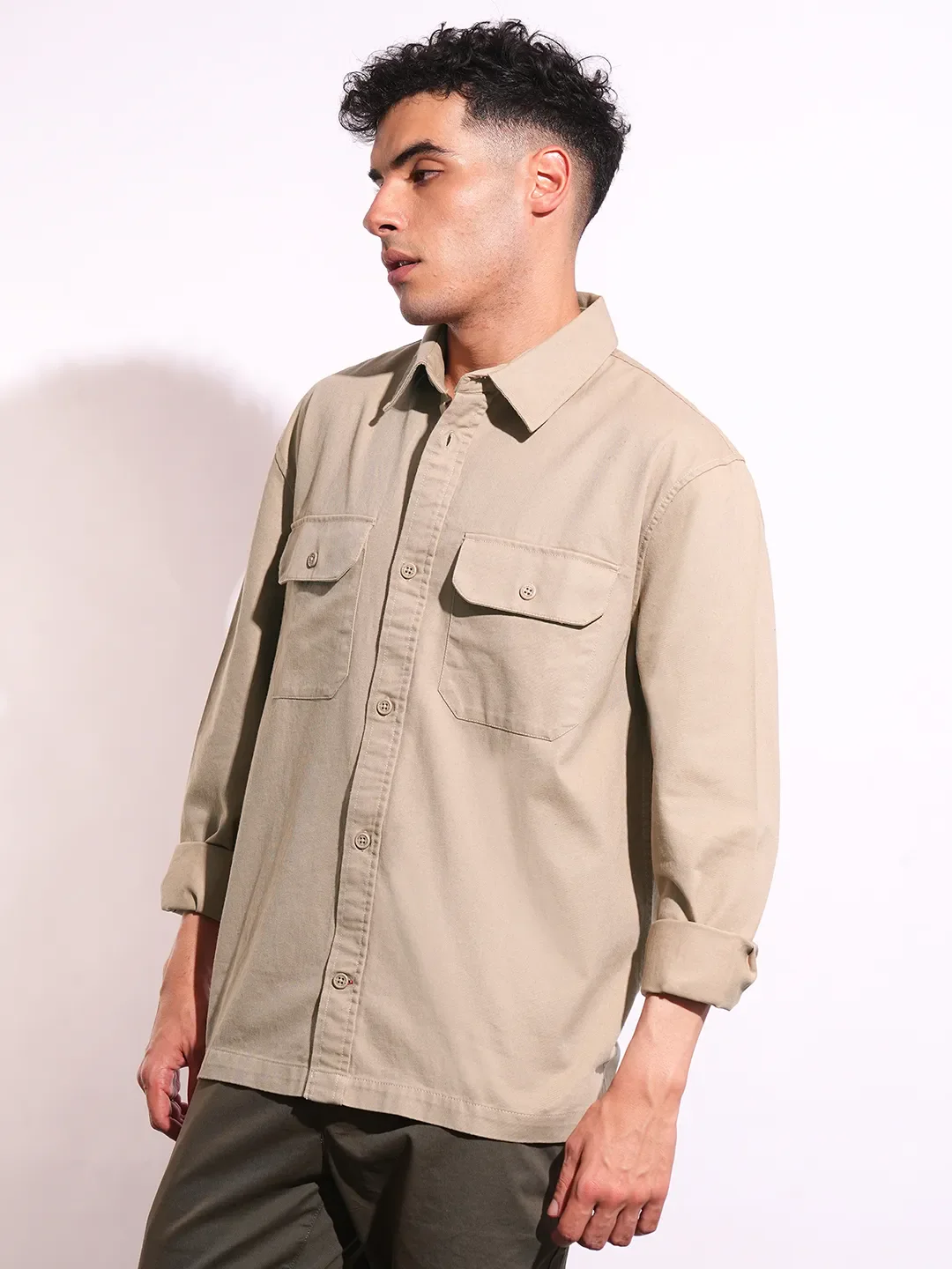 Beige Moderno Fit Regular Collar Long Sleeves Men's Shirt by Being Human Clothing - Image 2