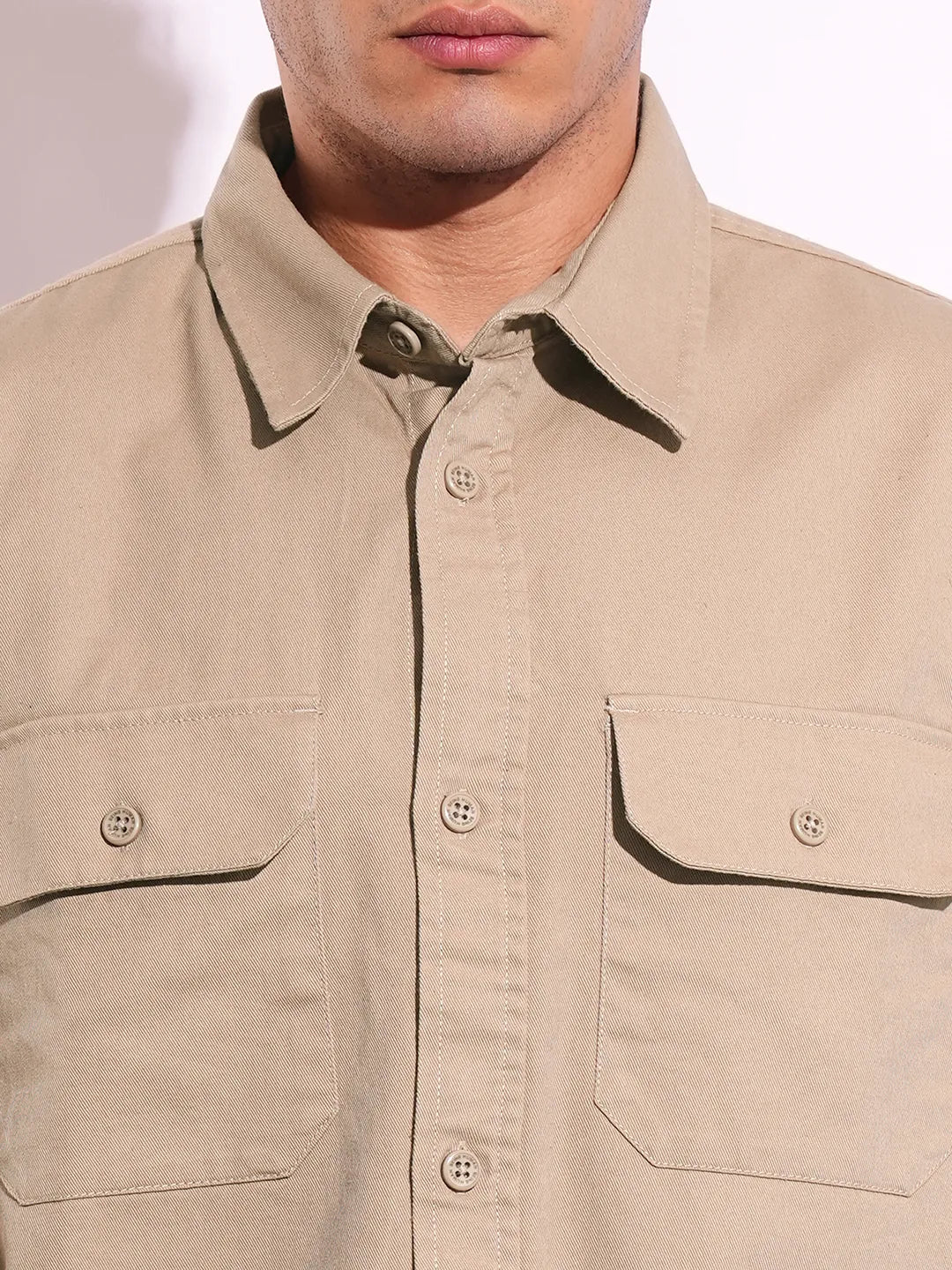 Beige Moderno Fit Regular Collar Long Sleeves Men's Shirt by Being Human Clothing - Image 5