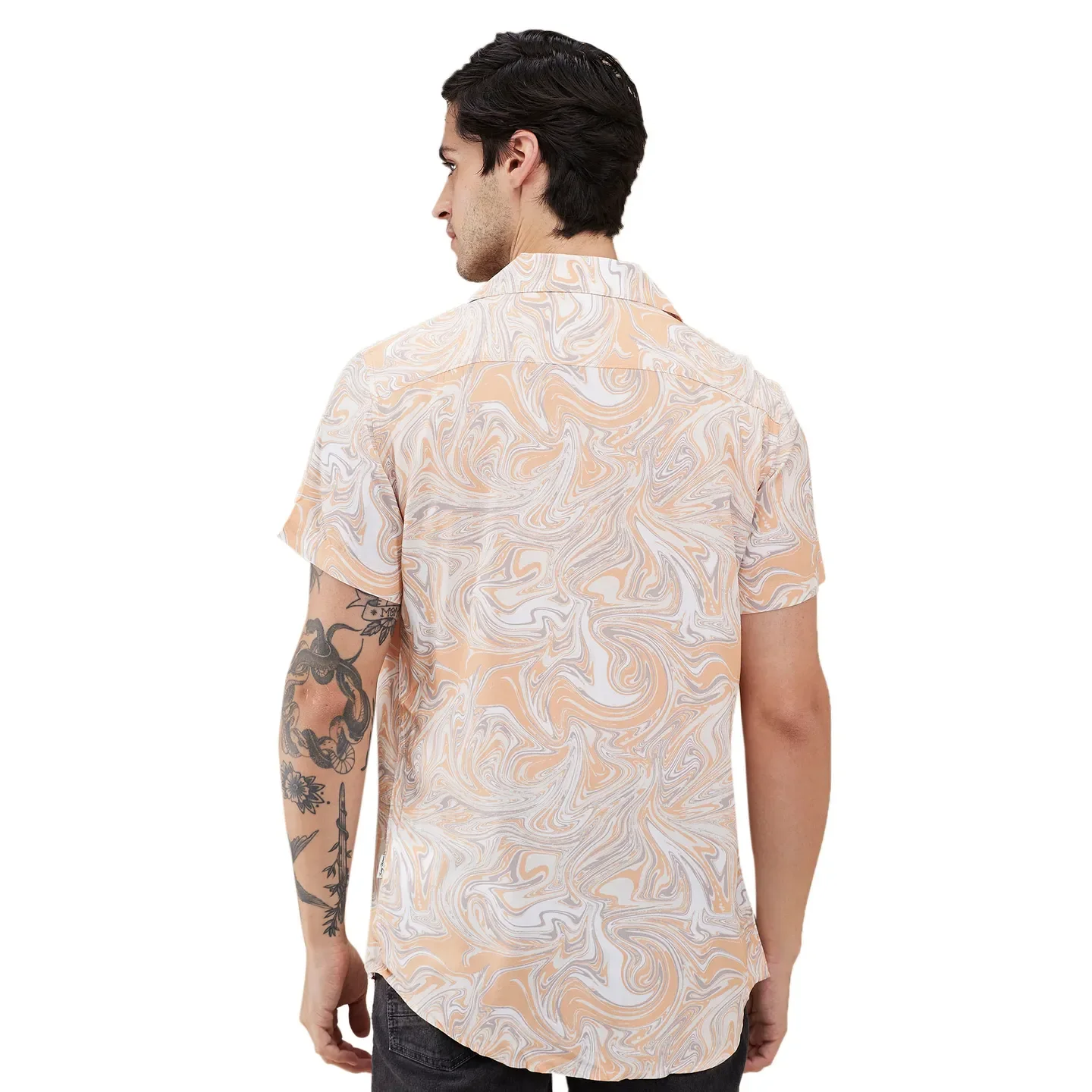 Beige Slim Fit Resort Collar Men's Shirt by Being Human Clothing - Image 3