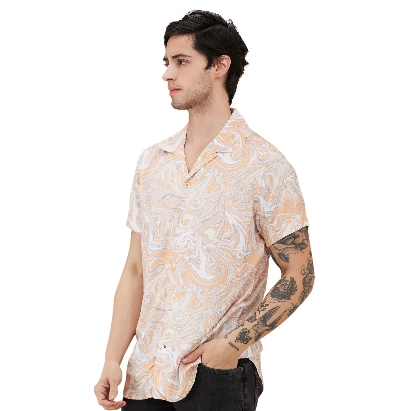 Beige Slim Fit Resort Collar Men's Shirt by Being Human Clothing - Image 4