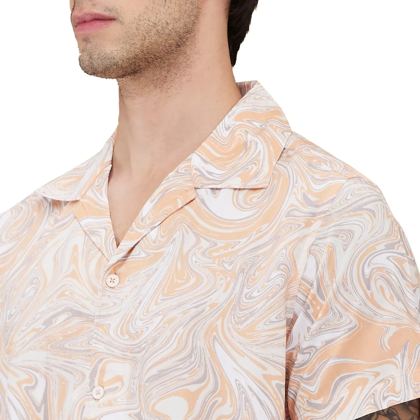 Beige Slim Fit Resort Collar Men's Shirt by Being Human Clothing - Image 5
