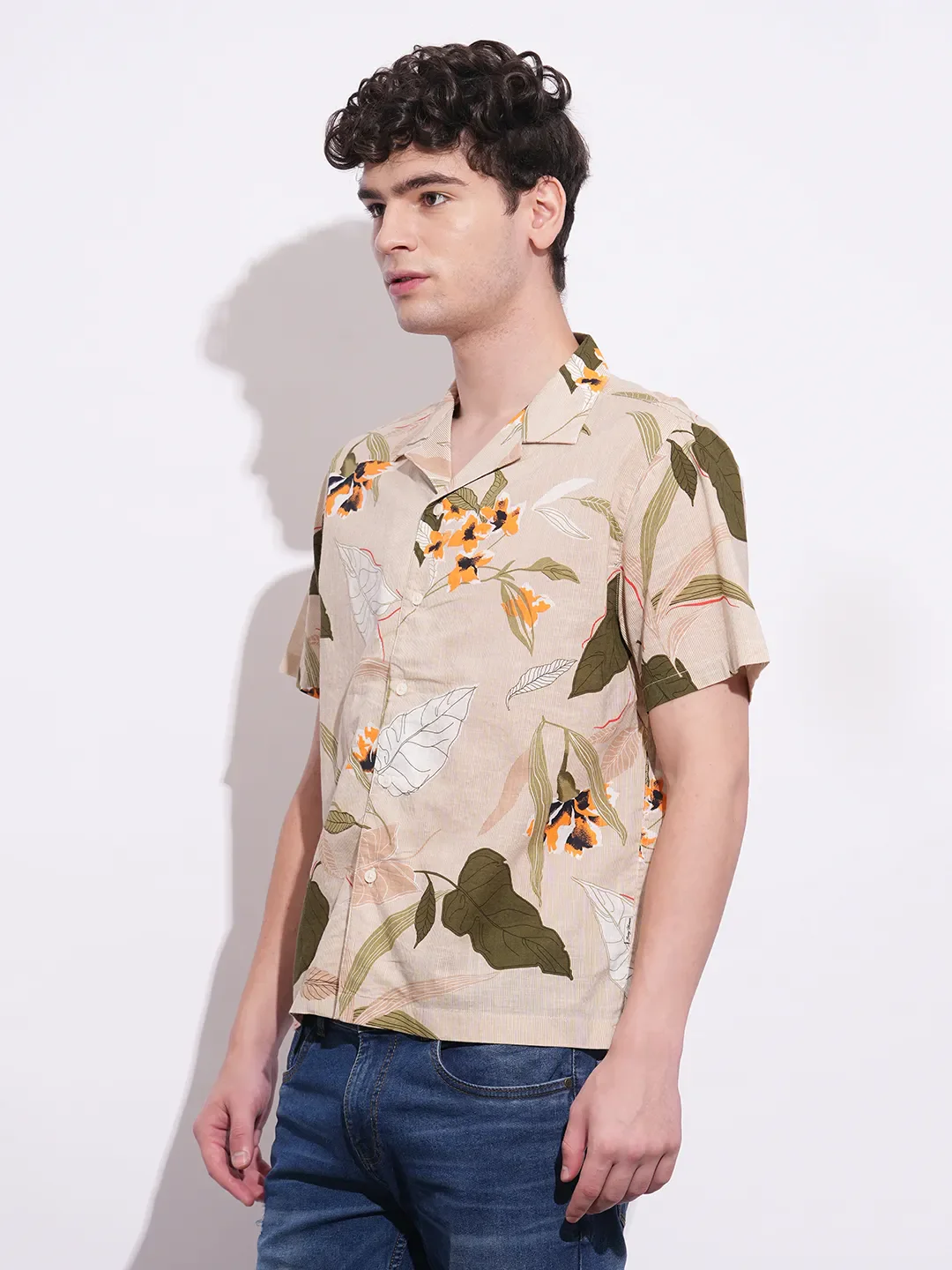 Beige Moderno Fit Regular Collar Short Sleeves Men's Shirt by Being Human Clothing - Image 2