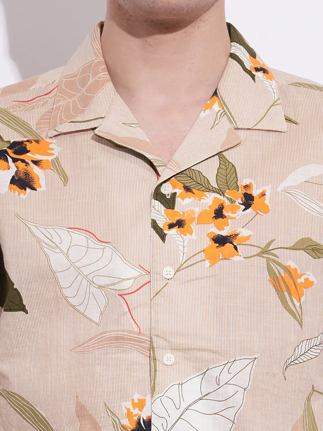 Beige Moderno Fit Regular Collar Short Sleeves Men's Shirt by Being Human Clothing - Image 5