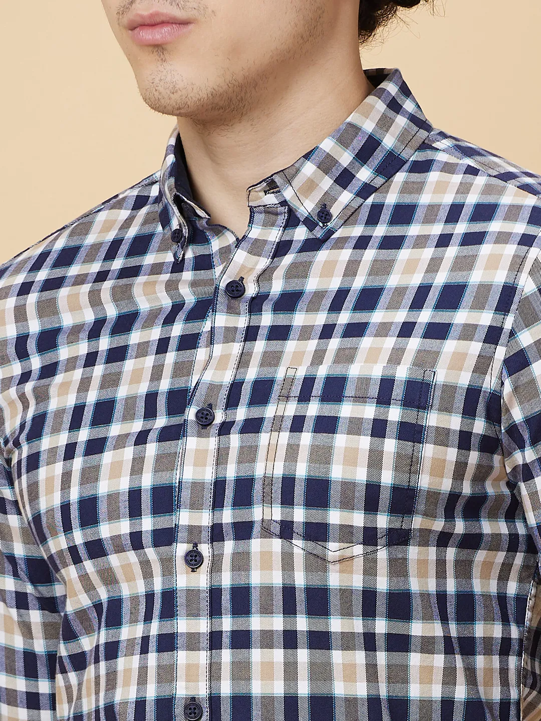 Beige Slim Fit Regular Collar Men's Shirt by Being Human Clothing - Image 5