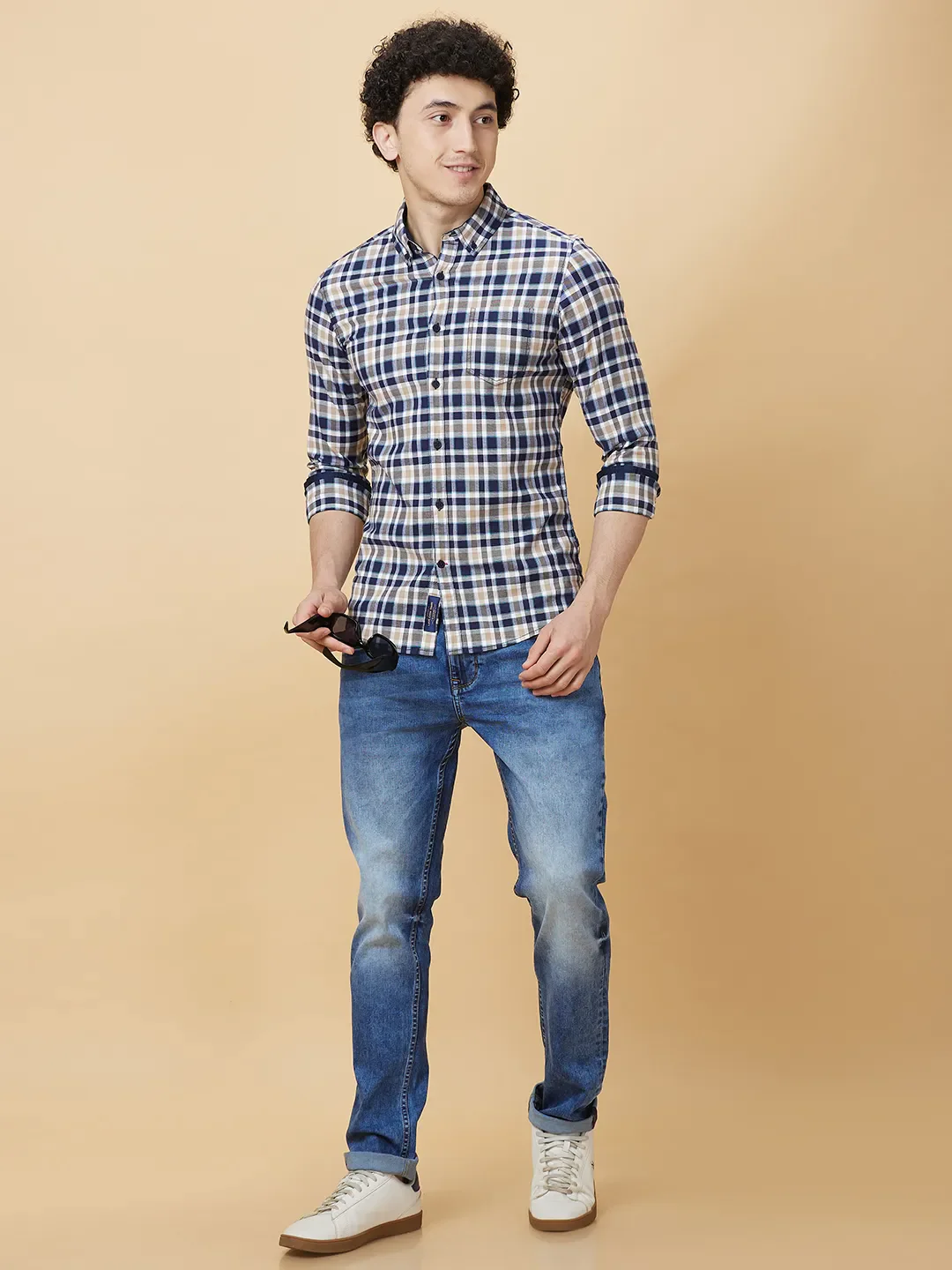 Beige Slim Fit Regular Collar Men's Shirt by Being Human Clothing - Image 6