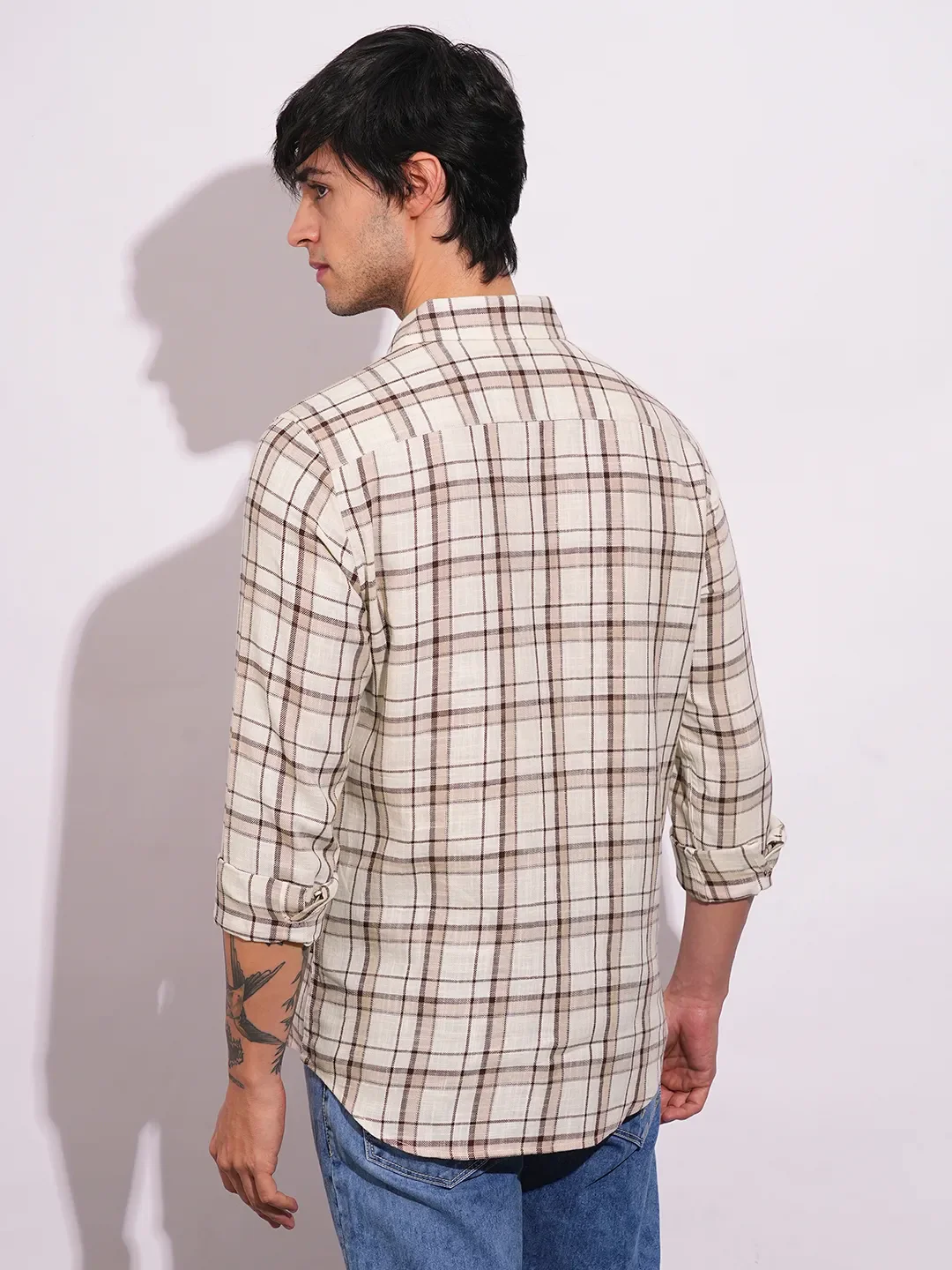 Beige Slim Fit Regular Collar Men's Shirt by Being Human Clothing - Image 3