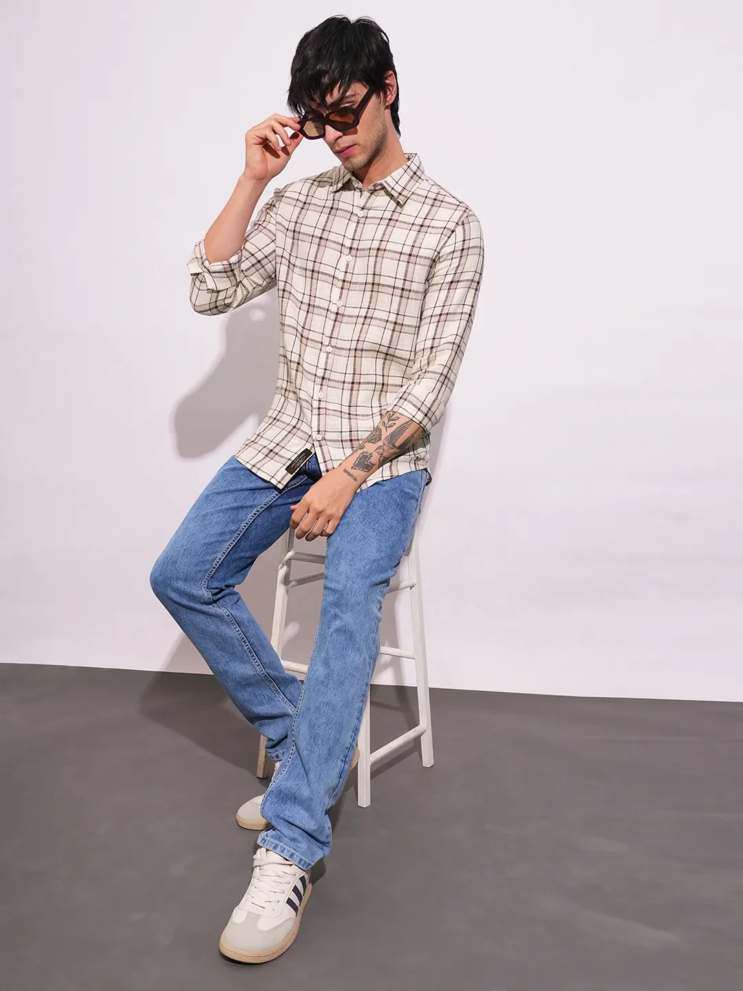 Beige Slim Fit Regular Collar Men's Shirt by Being Human Clothing - Image 4