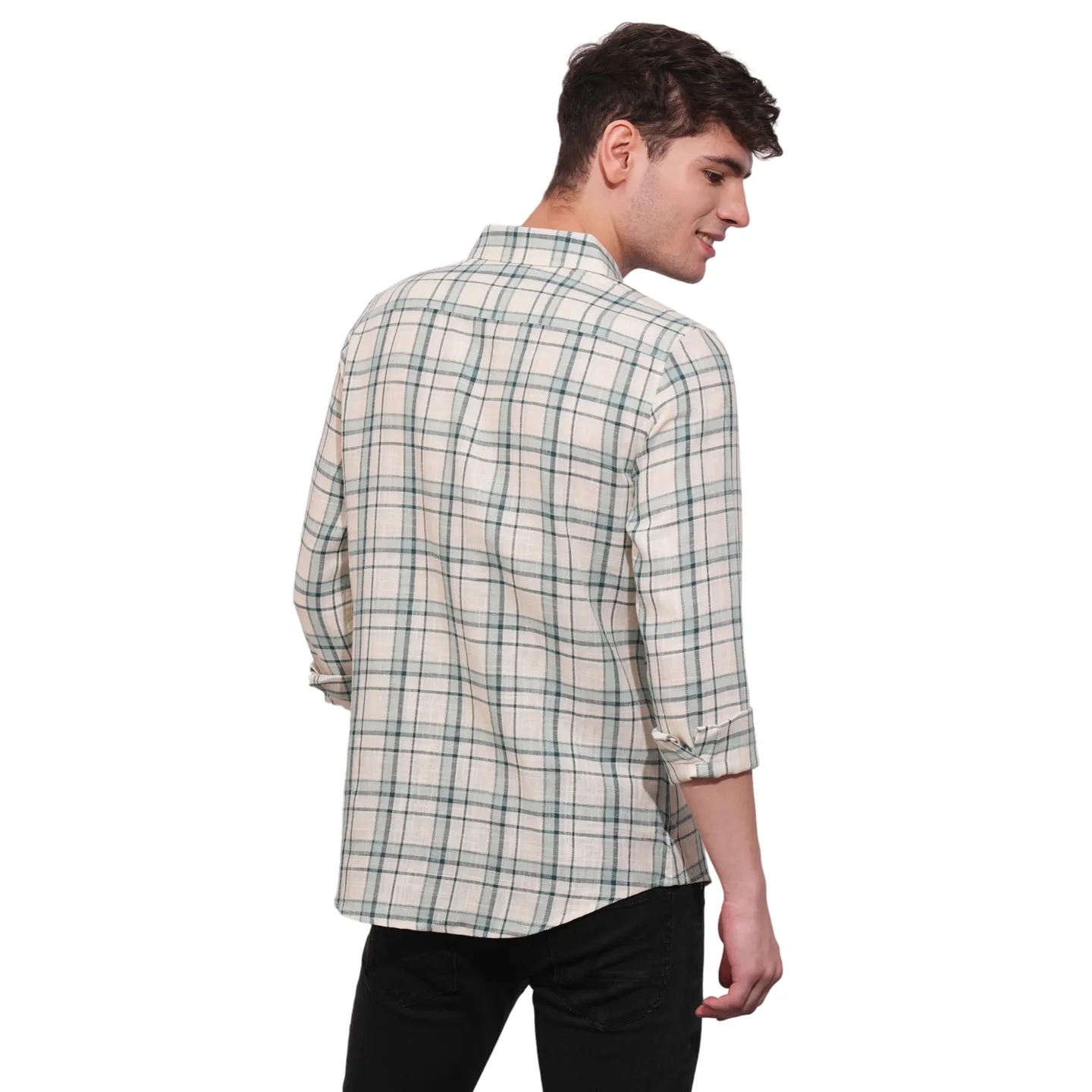 Beige Slim Fit Regular Collar Men's Shirt by Being Human Clothing - Image 3