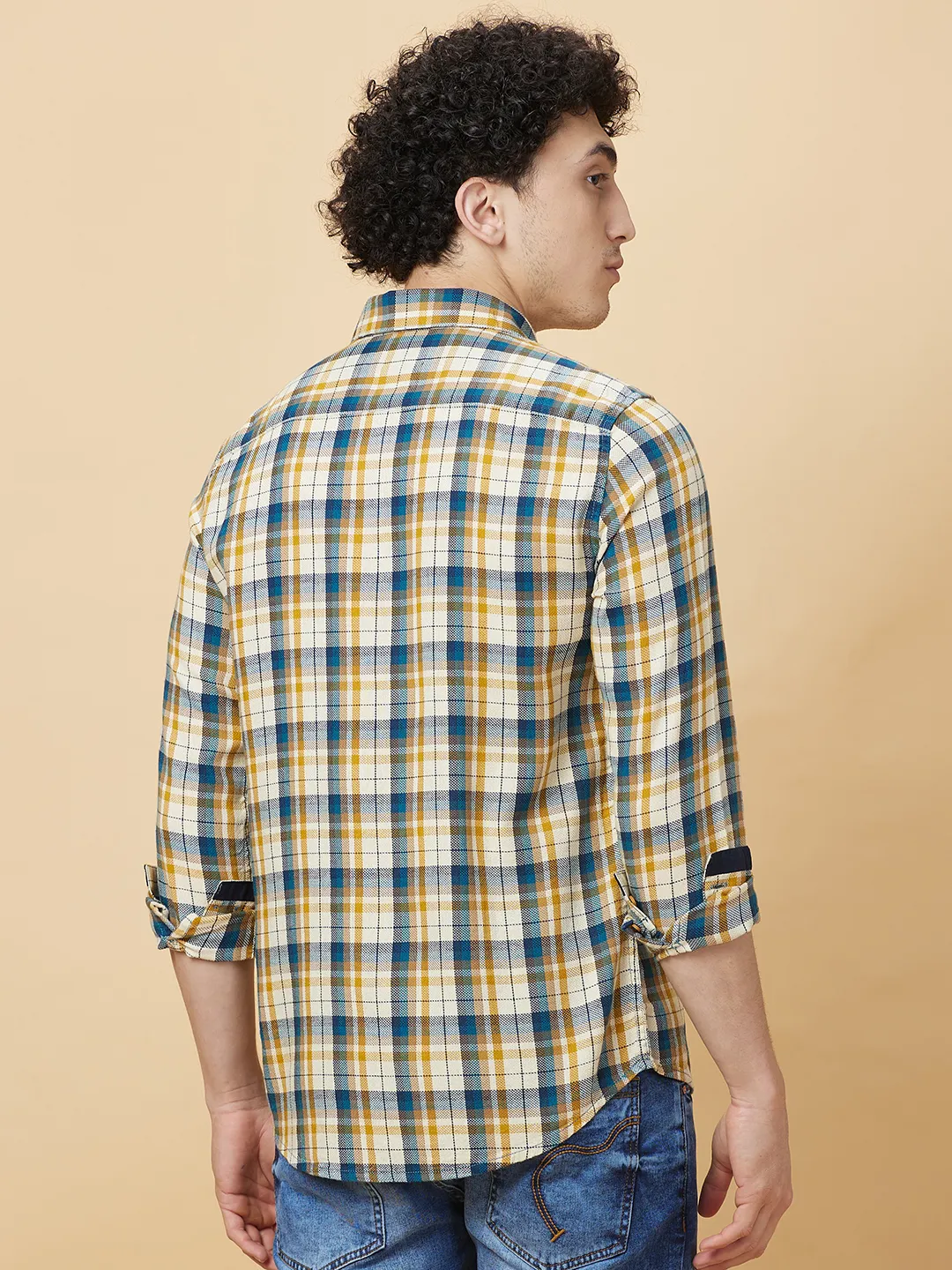 Beige Slim Fit Regular Collar Men's Shirt by Being Human Clothing - Image 3