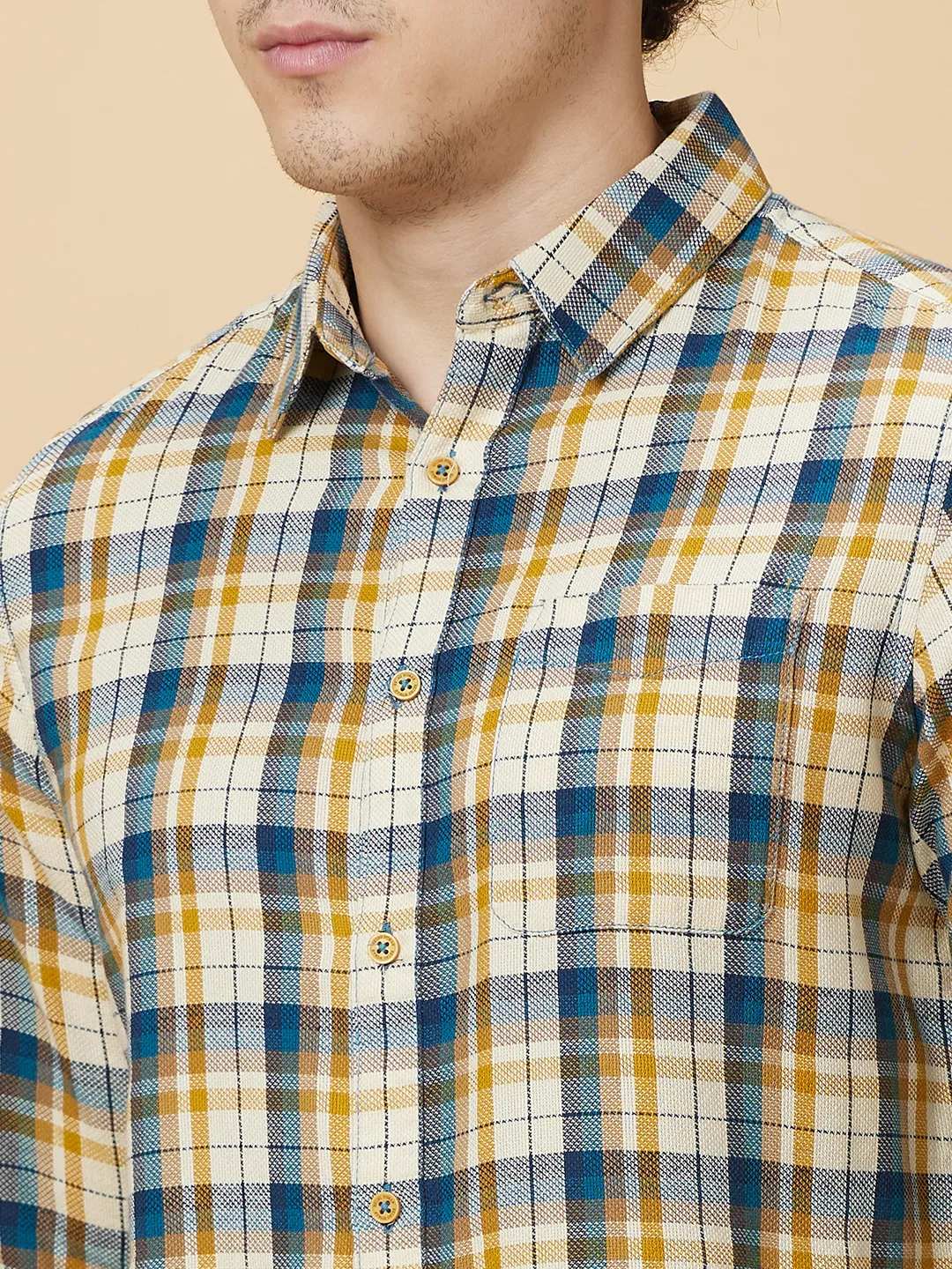 Beige Slim Fit Regular Collar Men's Shirt by Being Human Clothing - Image 5