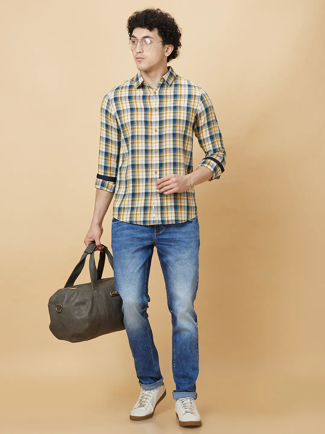 Beige Slim Fit Regular Collar Men's Shirt by Being Human Clothing - Image 6